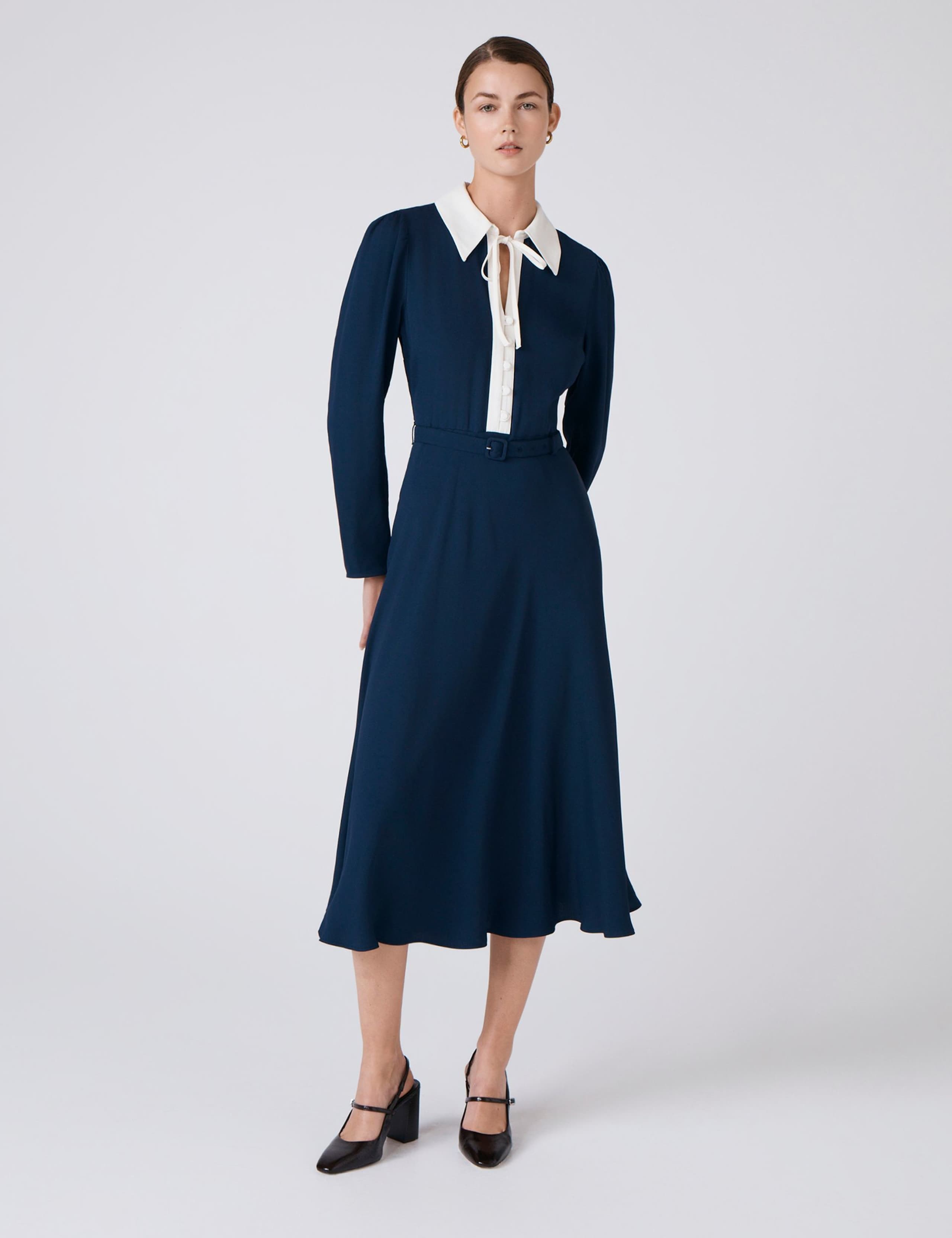 Pure Cotton Crepe Collared Midi Dress 2 of 6