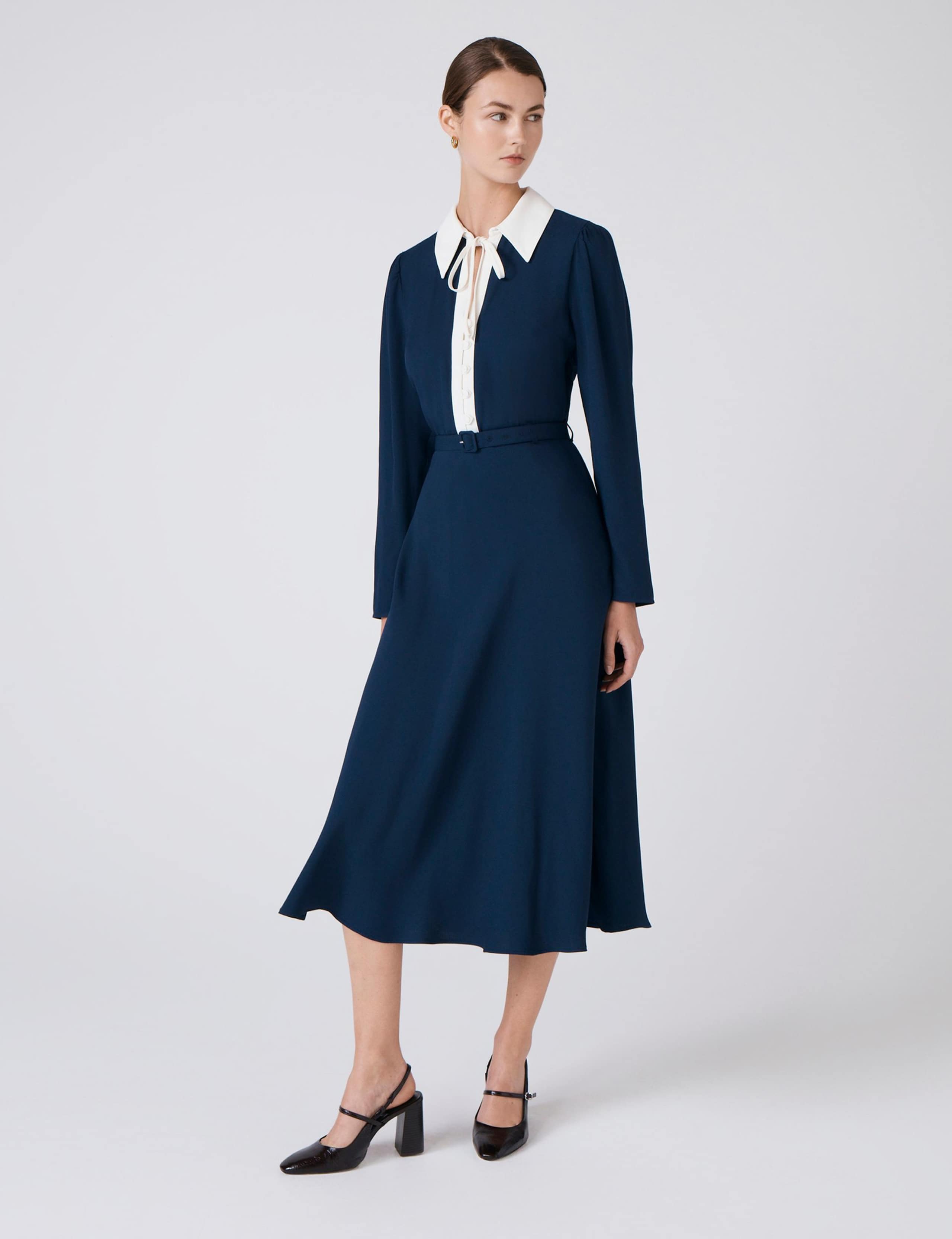 Pure Cotton Crepe Collared Midi Dress 3 of 6
