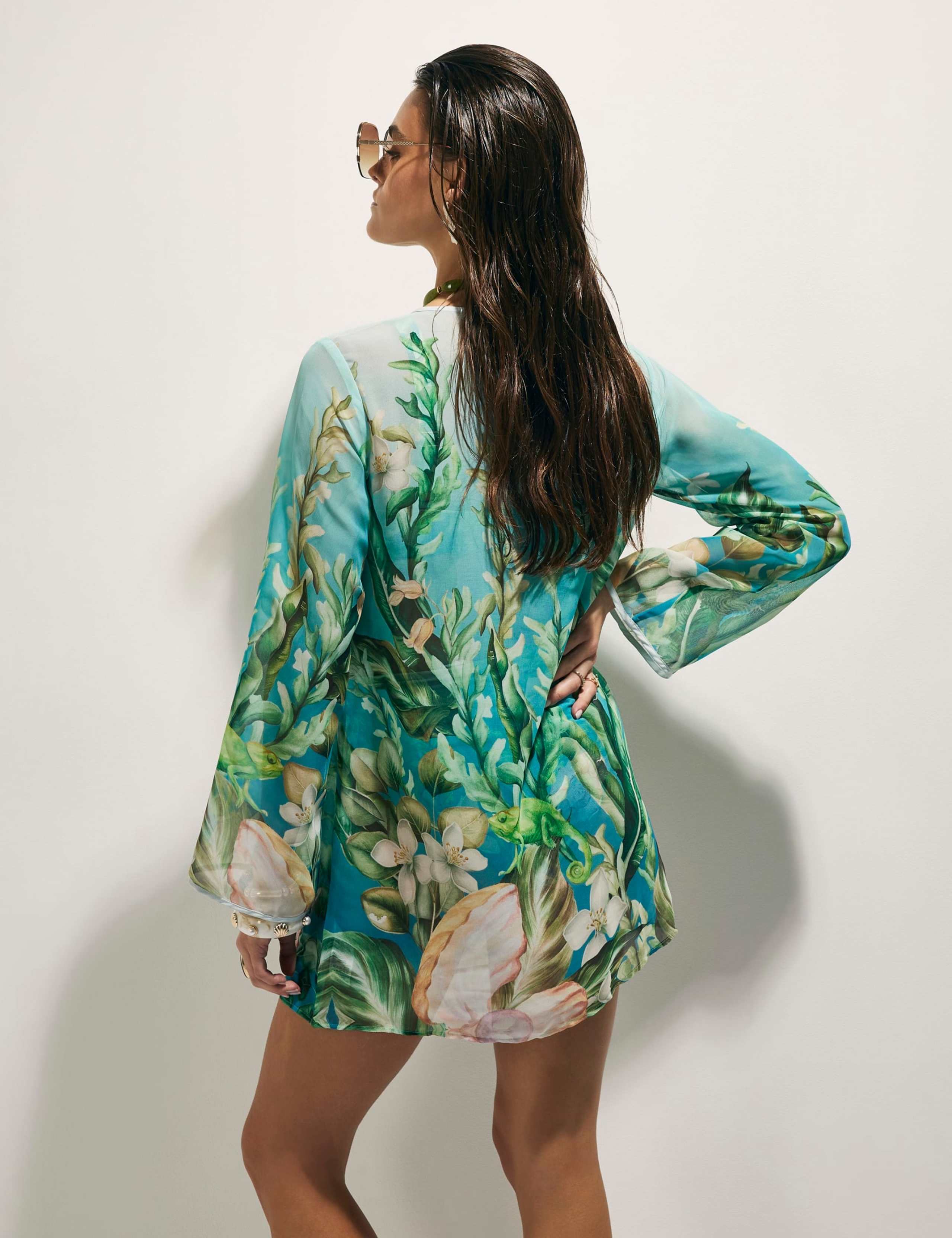 Sheer Sequin Floral Embellished V-Neck Tunic 3 of 4