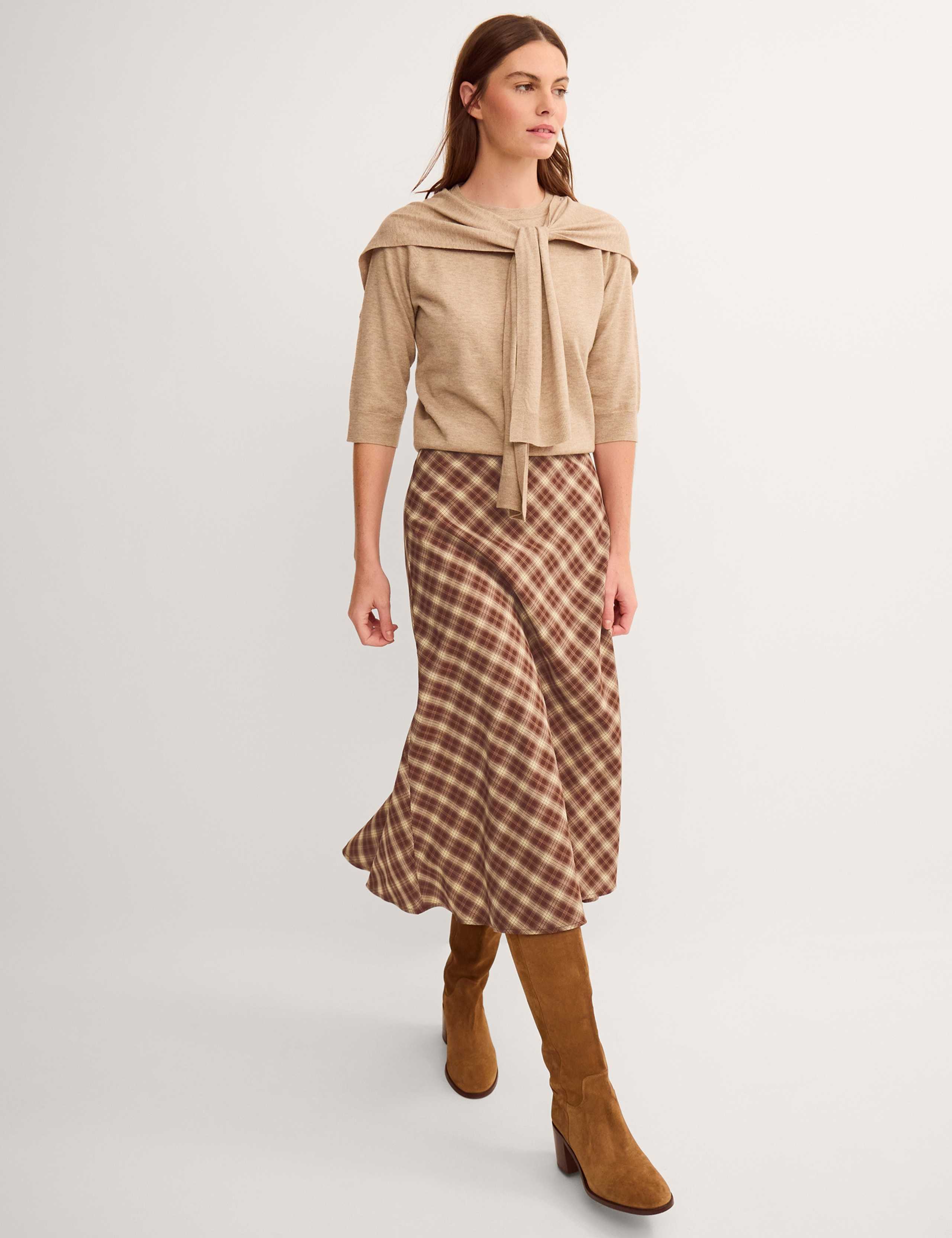Checked Lace Trim Midi A-Line Skirt 2 of 4