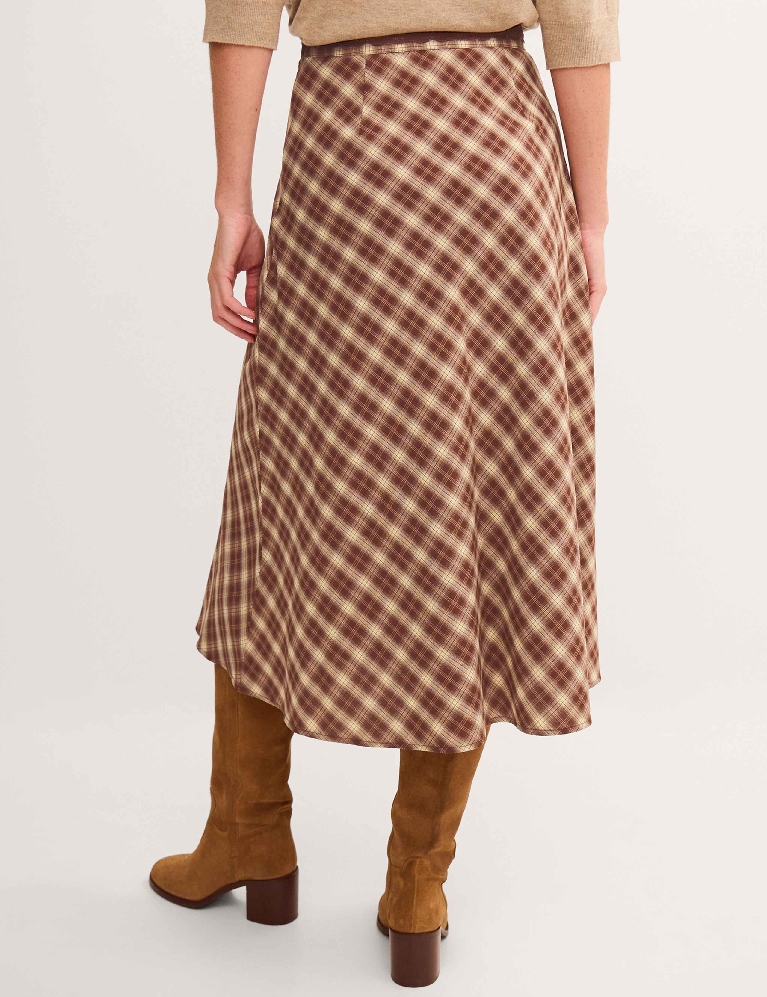 Checked Lace Trim Midi A-Line Skirt 3 of 4