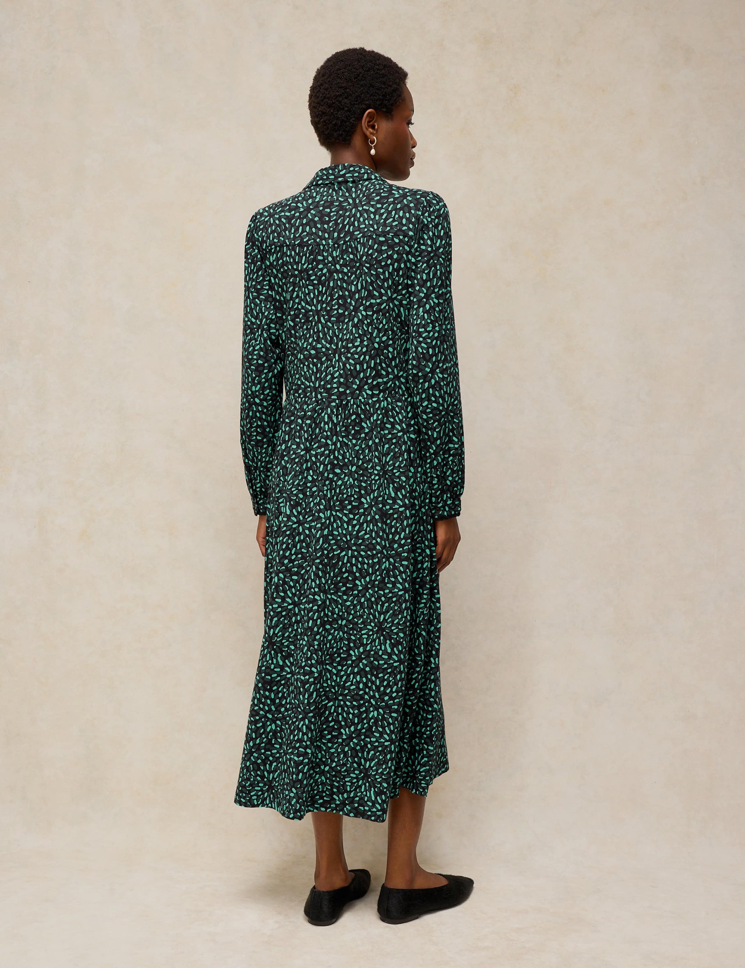 Cotton Blend Collared Patterned Midi Dress 4 of 6