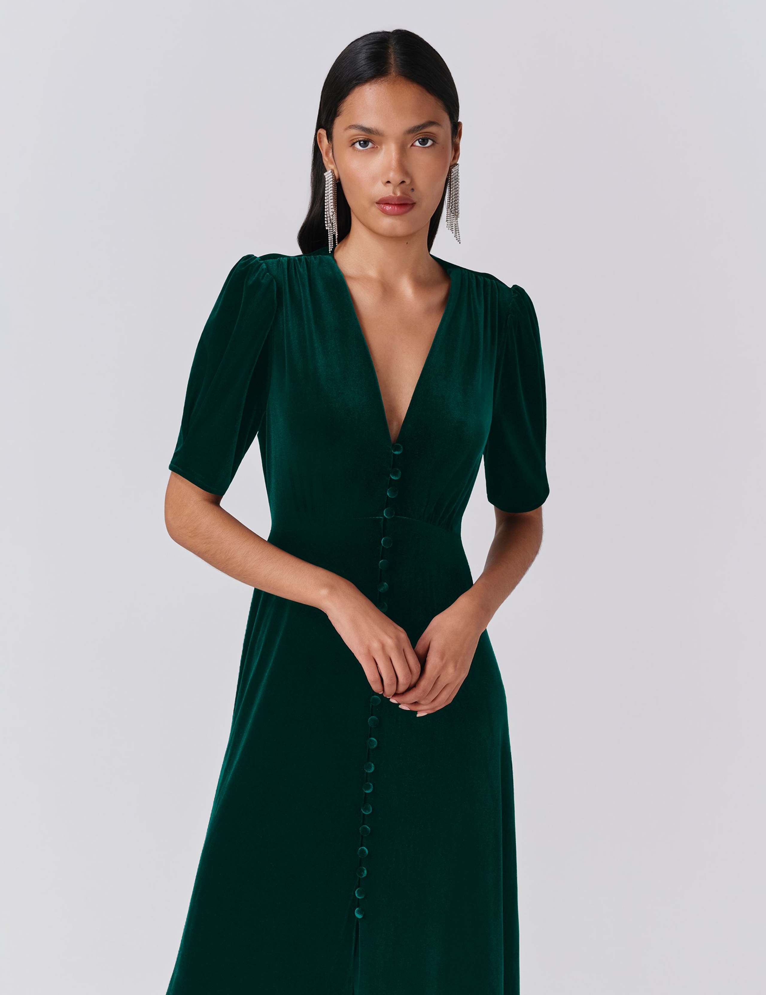 Velvet V-Neck Midaxi Tea Dress 2 of 4