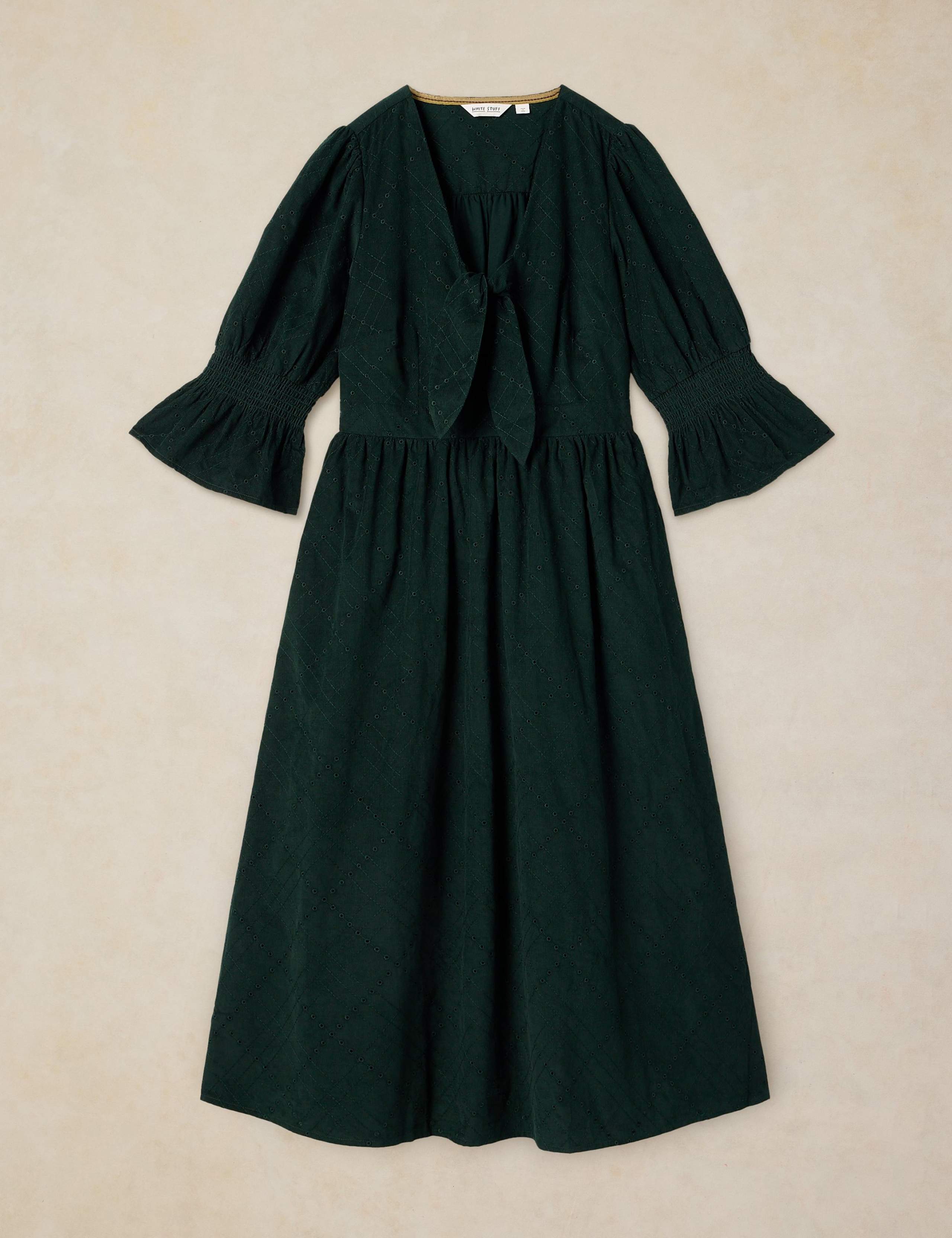Pure Cotton Patterned Tie Neck Knotted Midi Dress 2 of 6