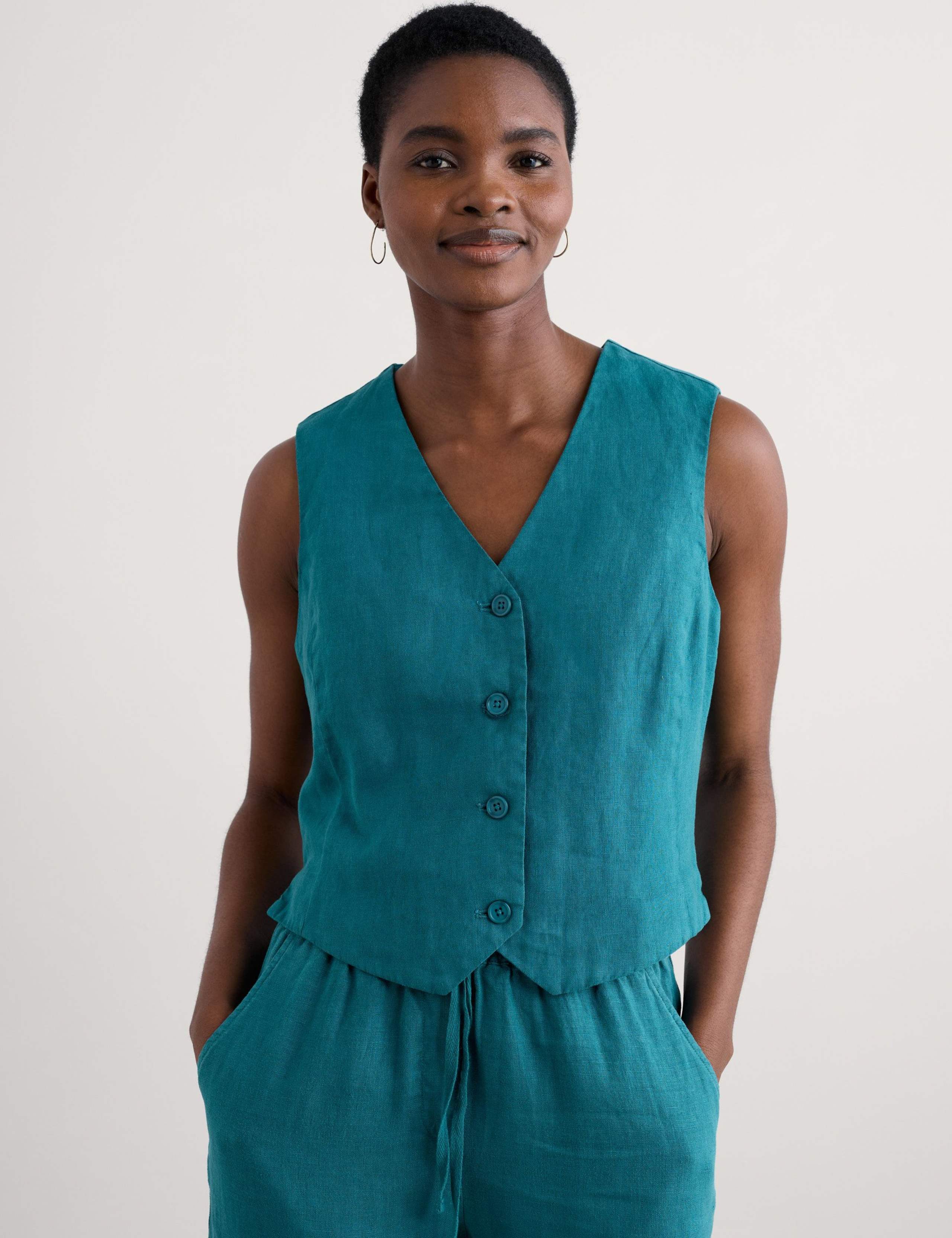 Pure Linen V-Neck Button Through Waistcoat 3 of 4