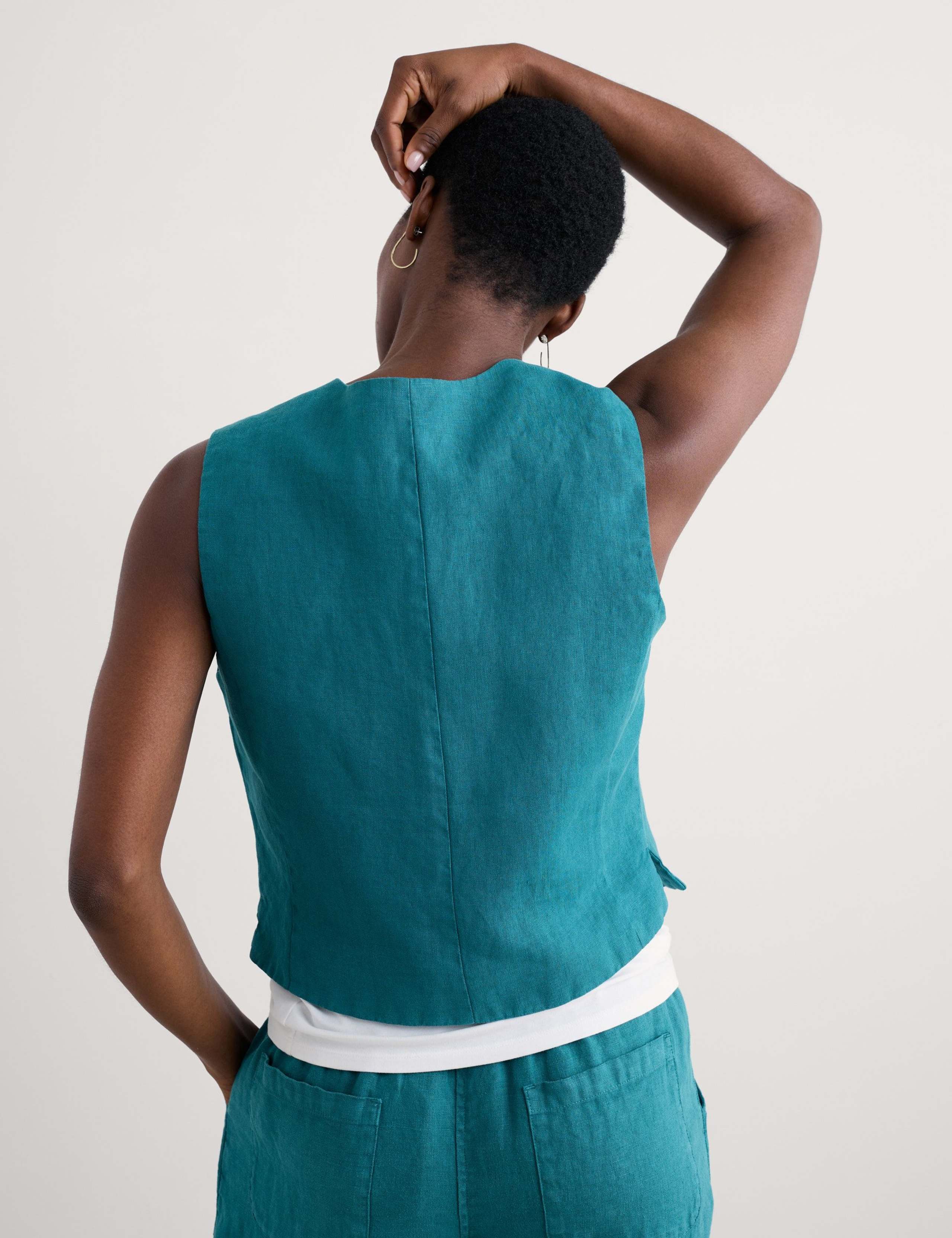 Pure Linen V-Neck Button Through Waistcoat 4 of 4