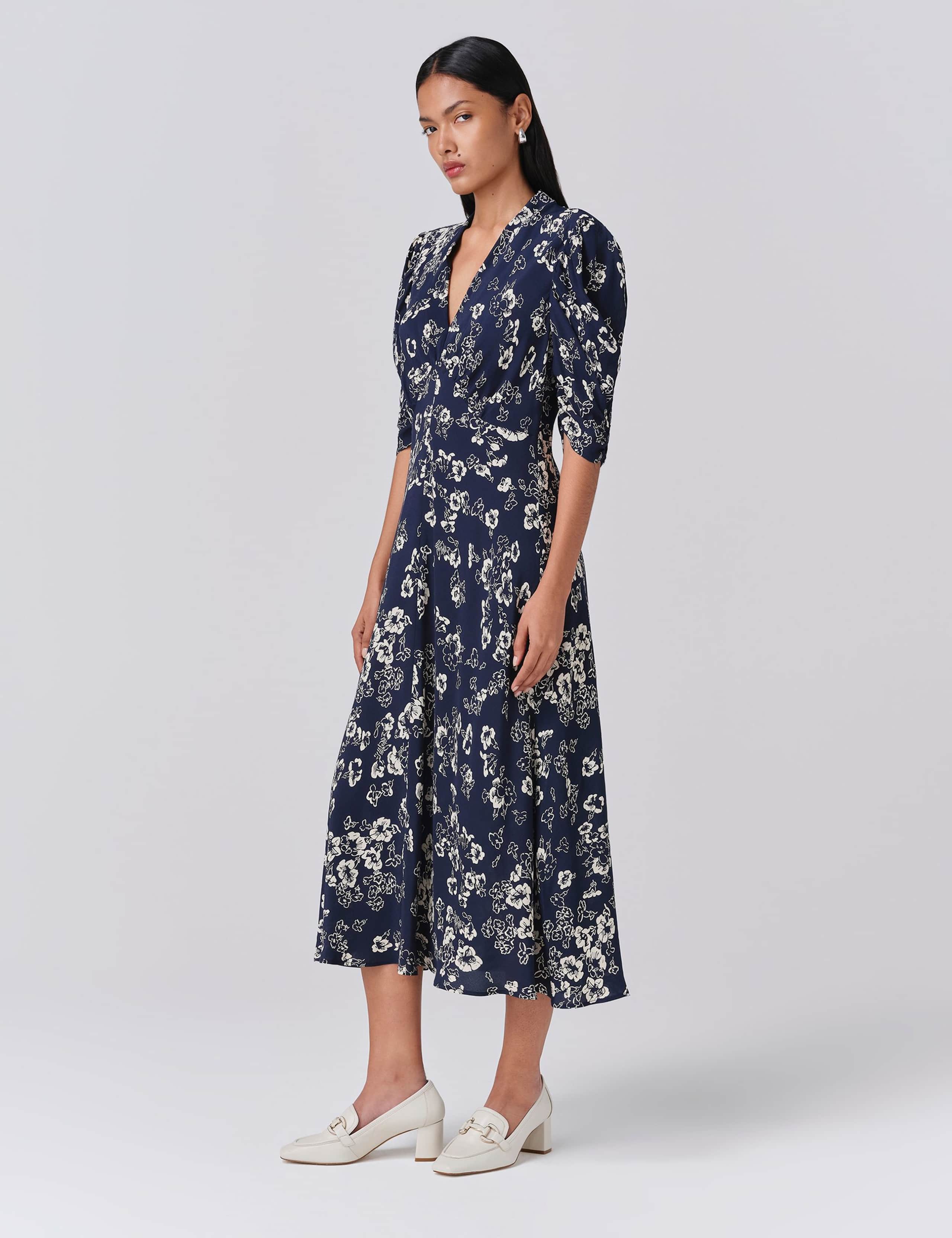 Crepe Floral V-Neck Midi Wrap Dress 5 of 5