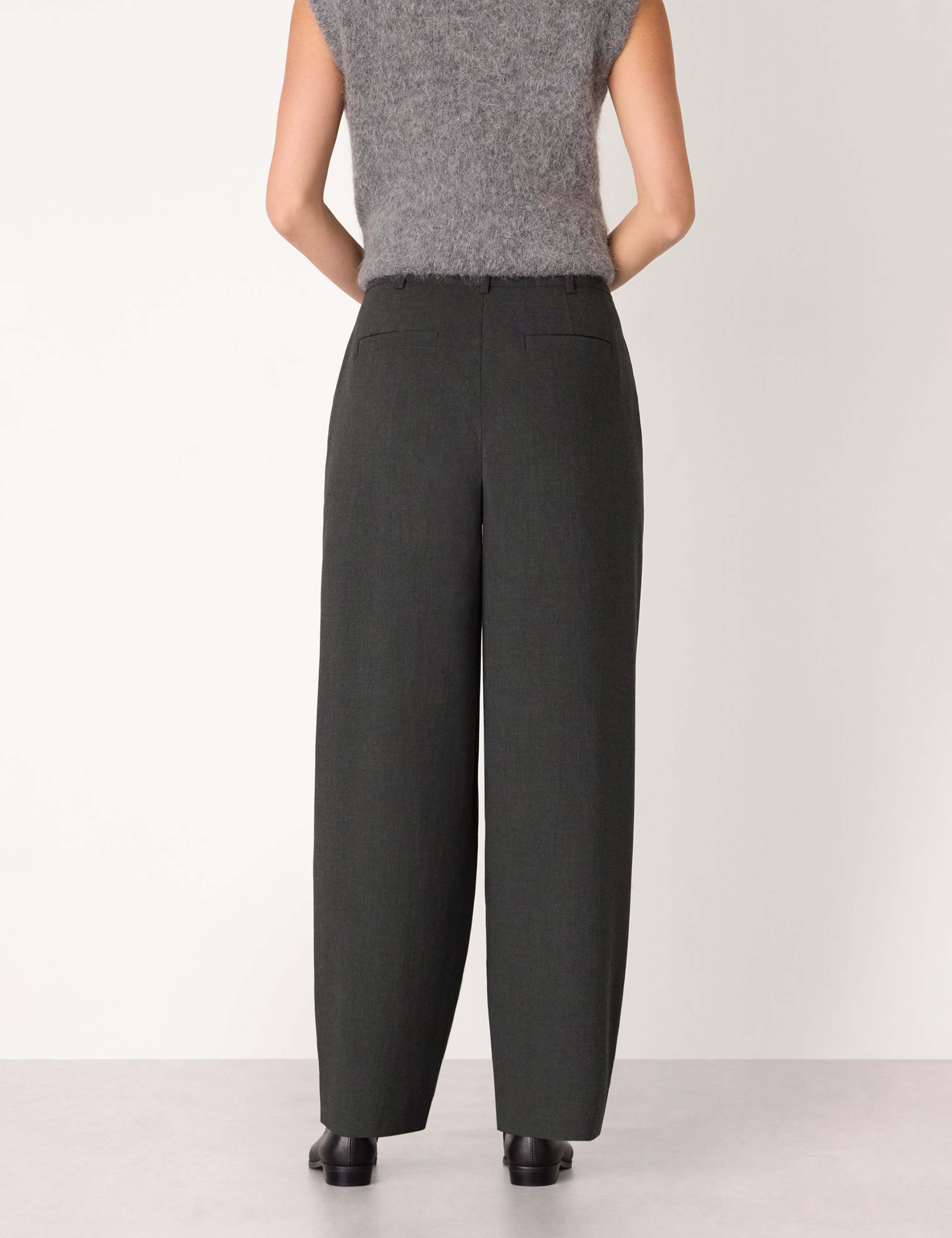 Wool Blend Pleat Front Barrel Leg Trousers 3 of 4