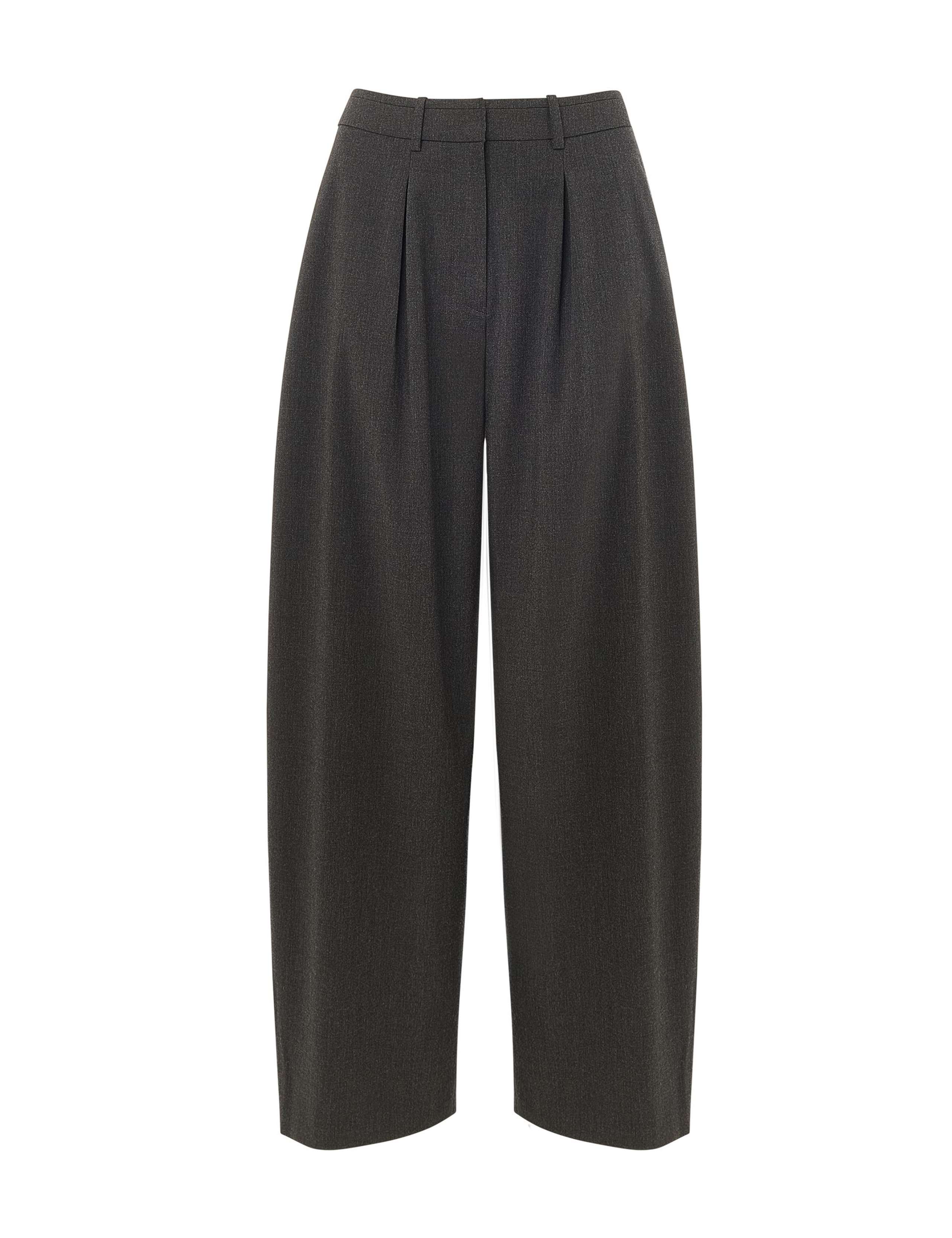 Wool Blend Pleat Front Barrel Leg Trousers 2 of 4