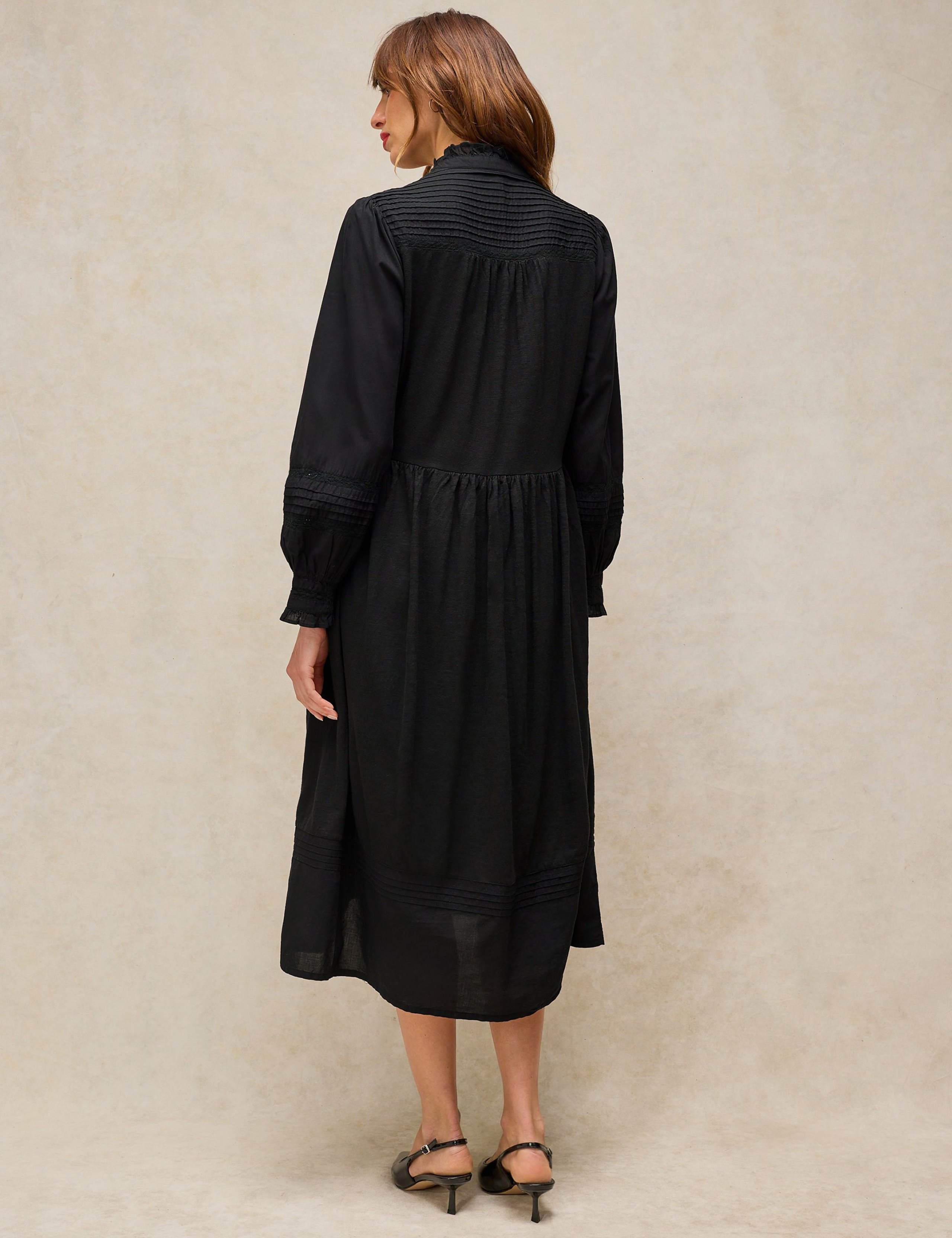 Cotton Blend Notch Neck Knee Length Dress 3 of 6