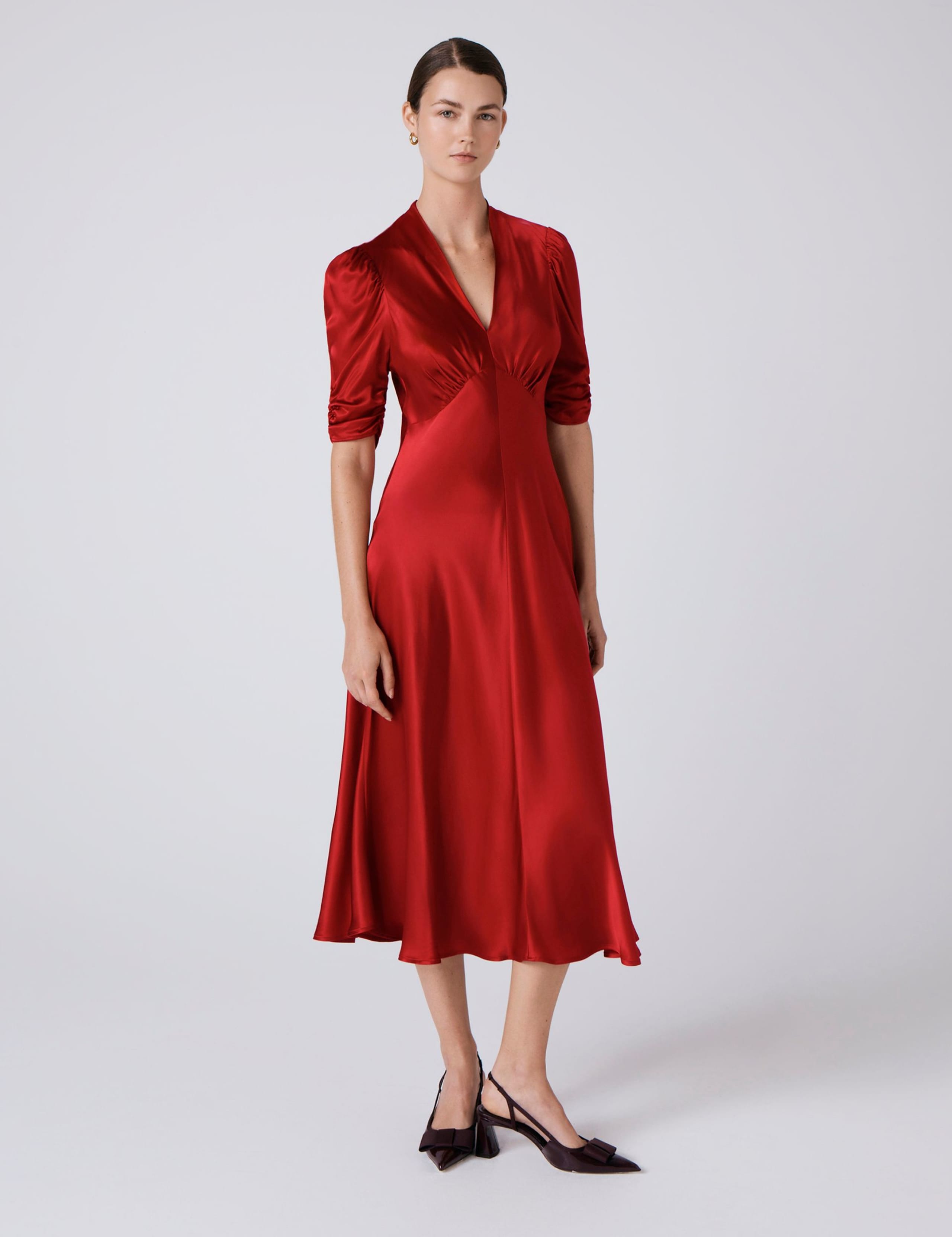 Satin V-Neck Midi Tea Dress 1 of 5