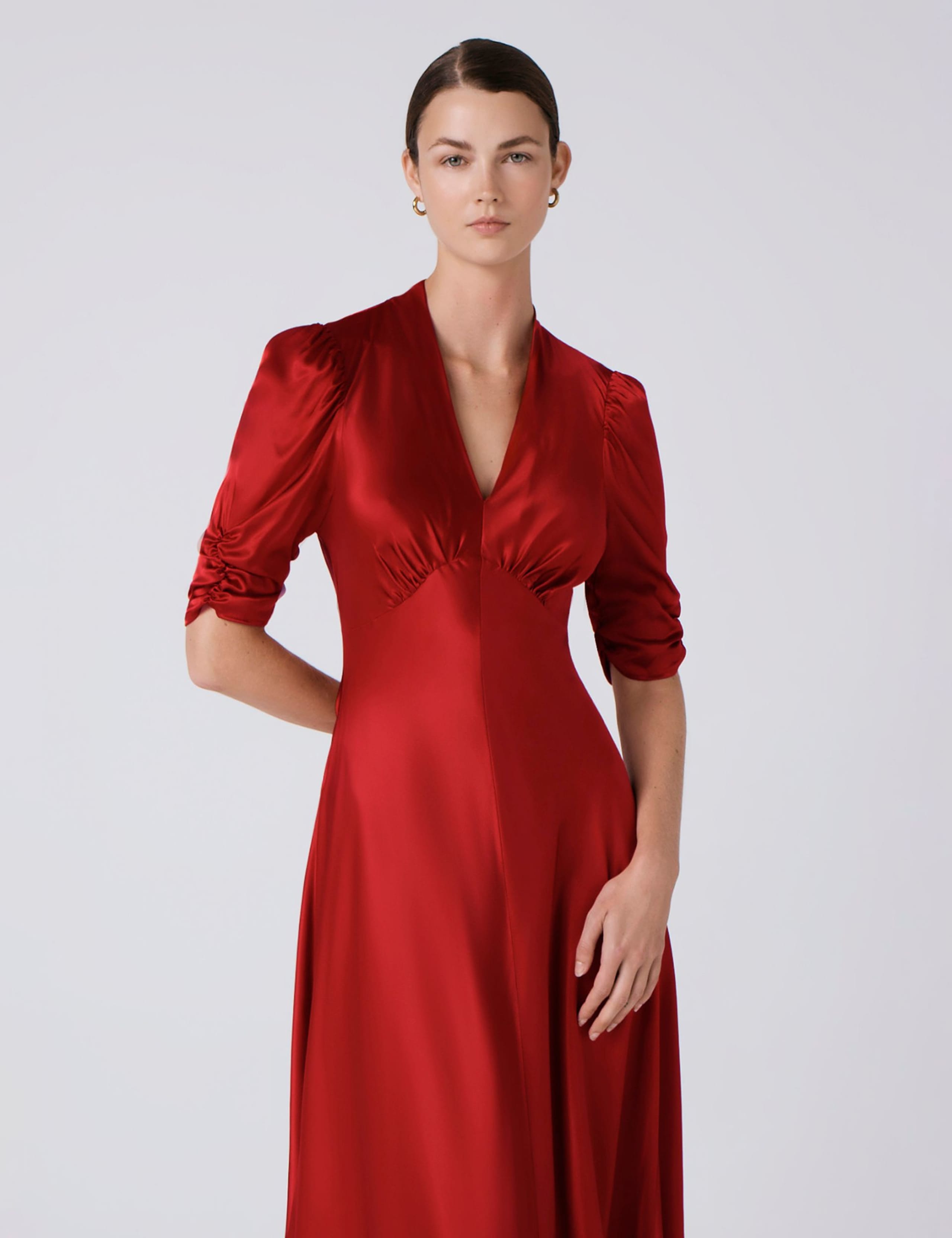 Satin V-Neck Midi Tea Dress 4 of 5