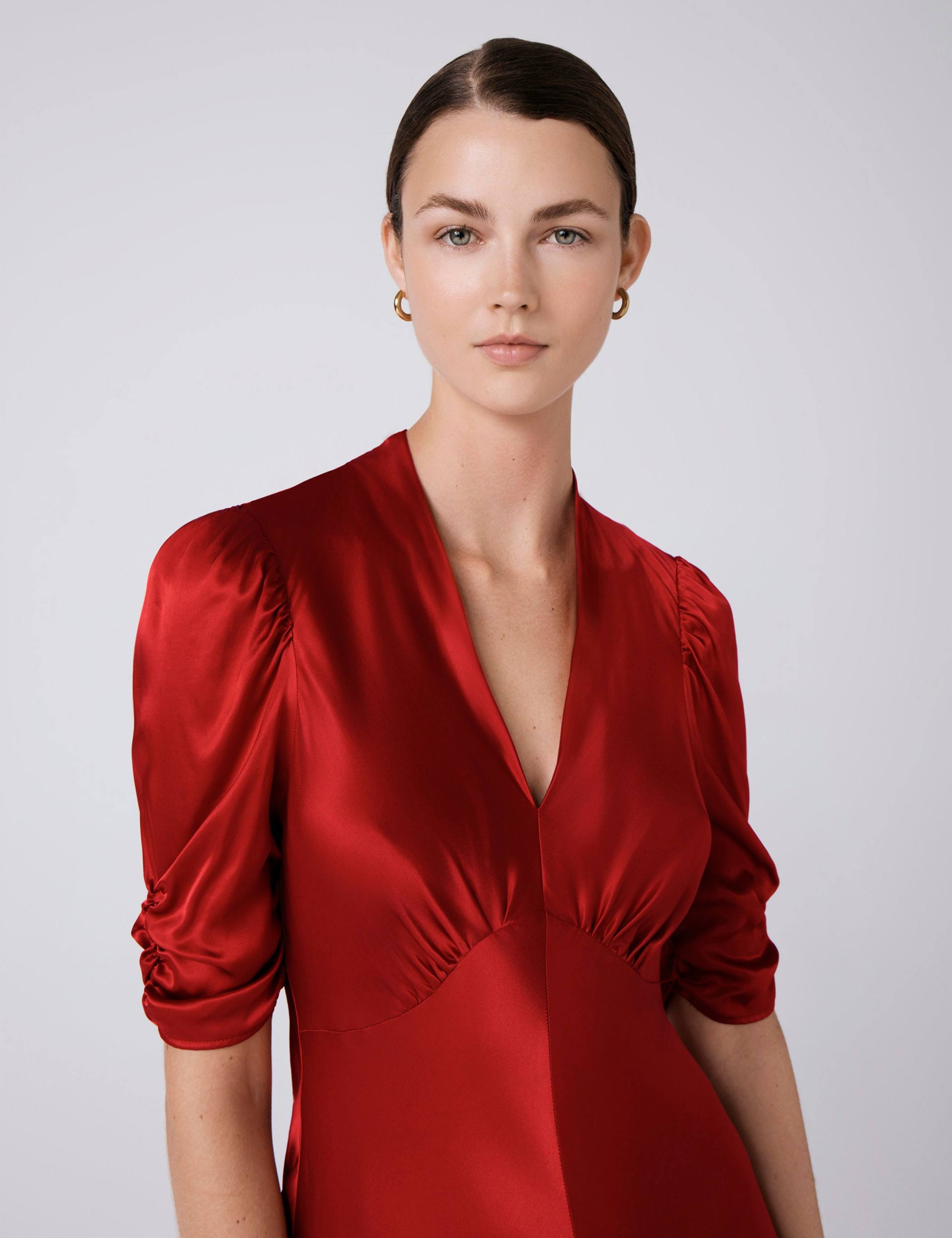 Satin V-Neck Midi Tea Dress 5 of 5