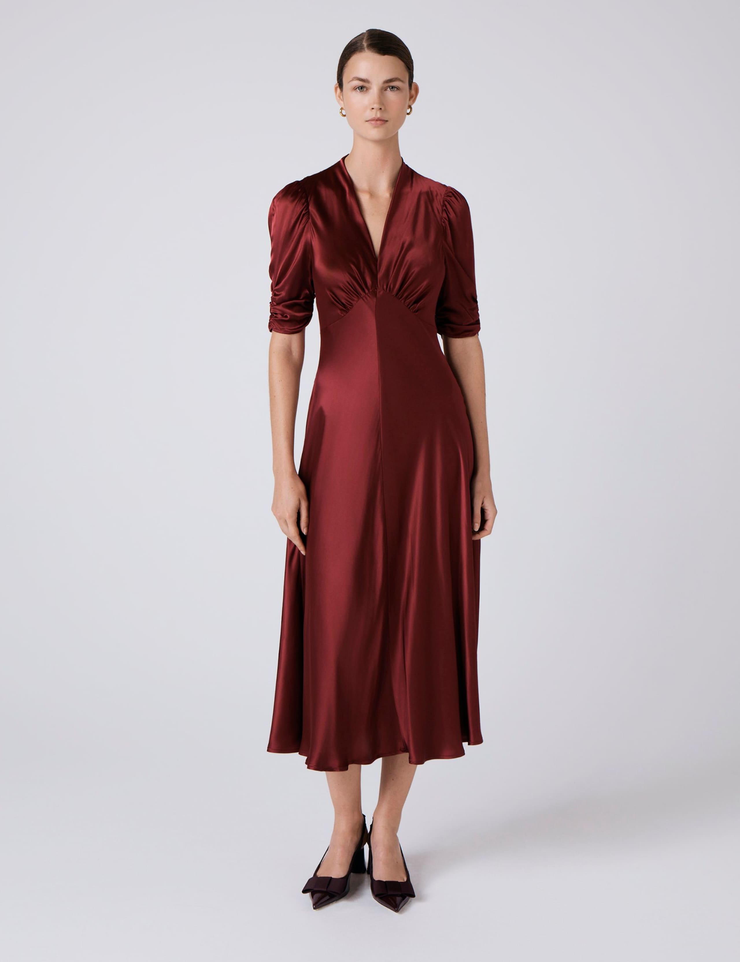 Satin V-Neck Midi Tea Dress 1 of 5