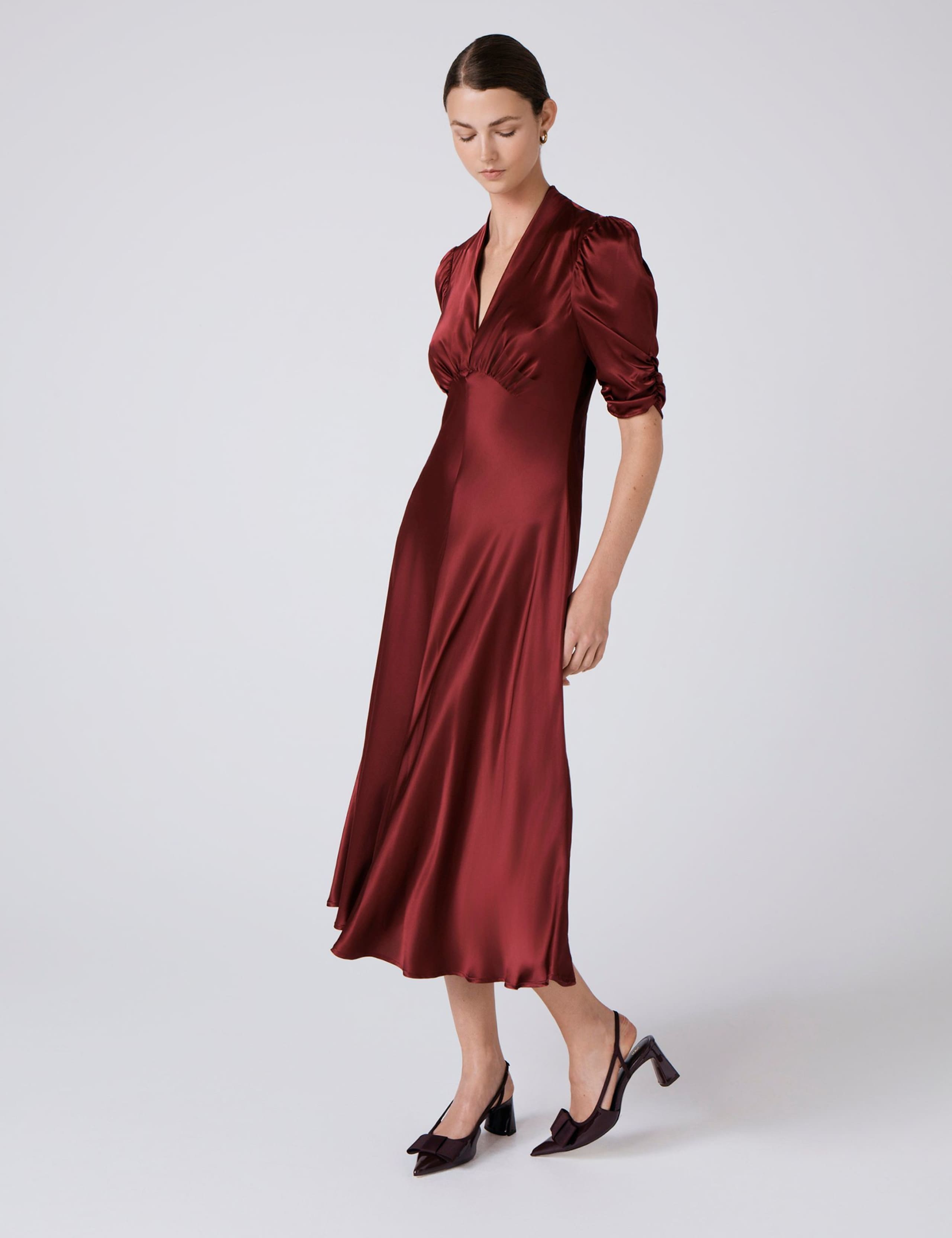 Satin V-Neck Midi Tea Dress 2 of 5