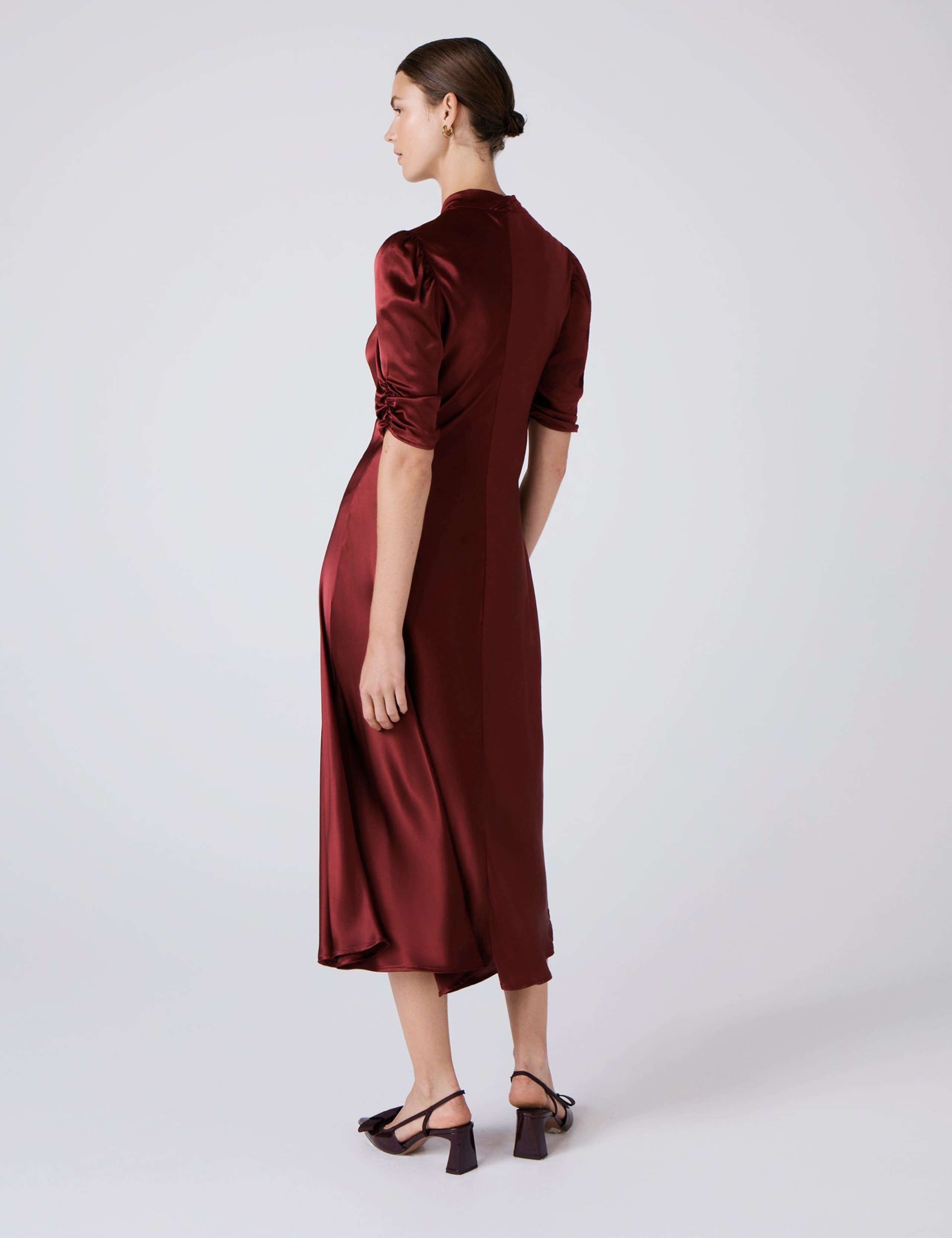 Satin V-Neck Midi Tea Dress 3 of 5