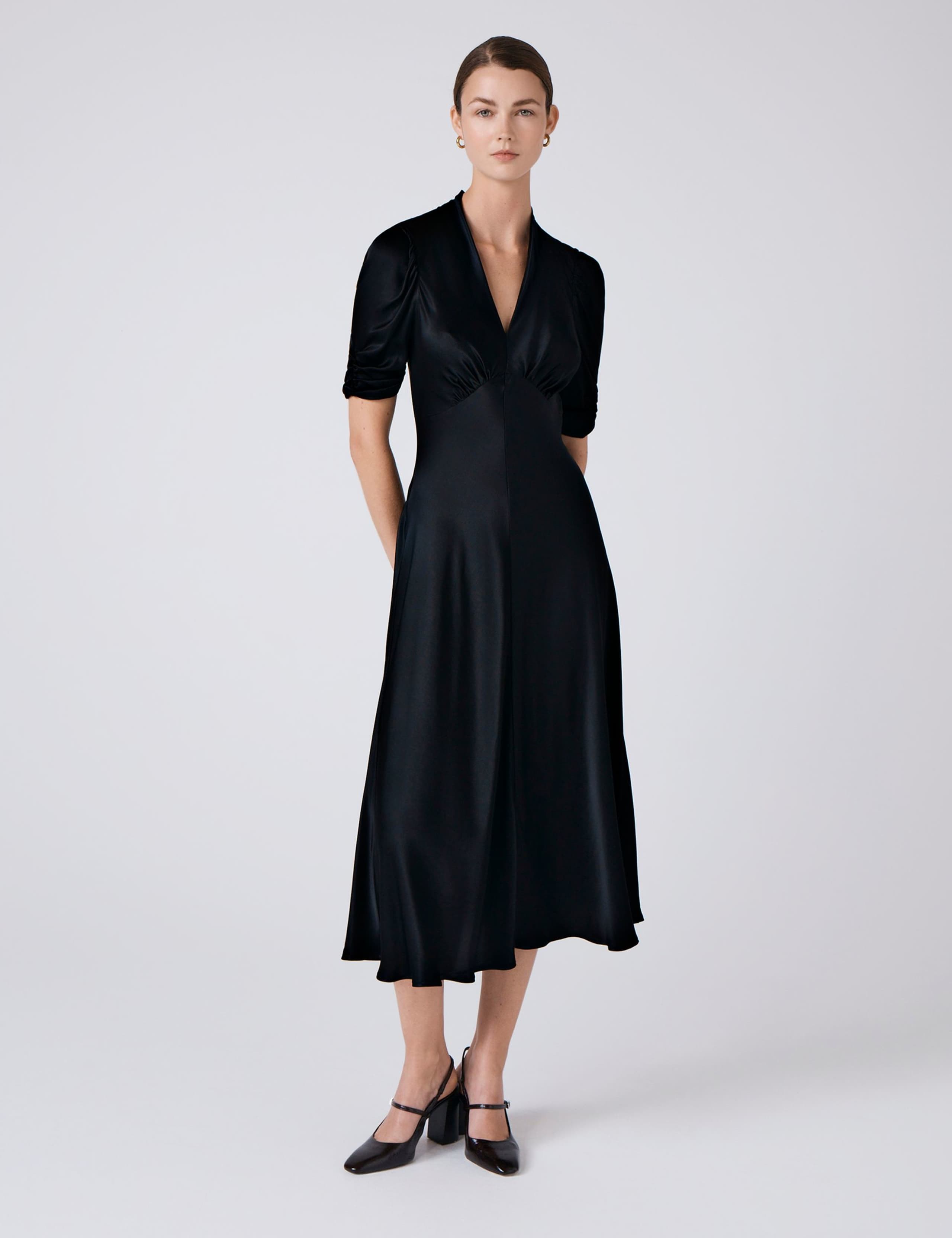 Satin V-Neck Midi Tea Dress 2 of 6