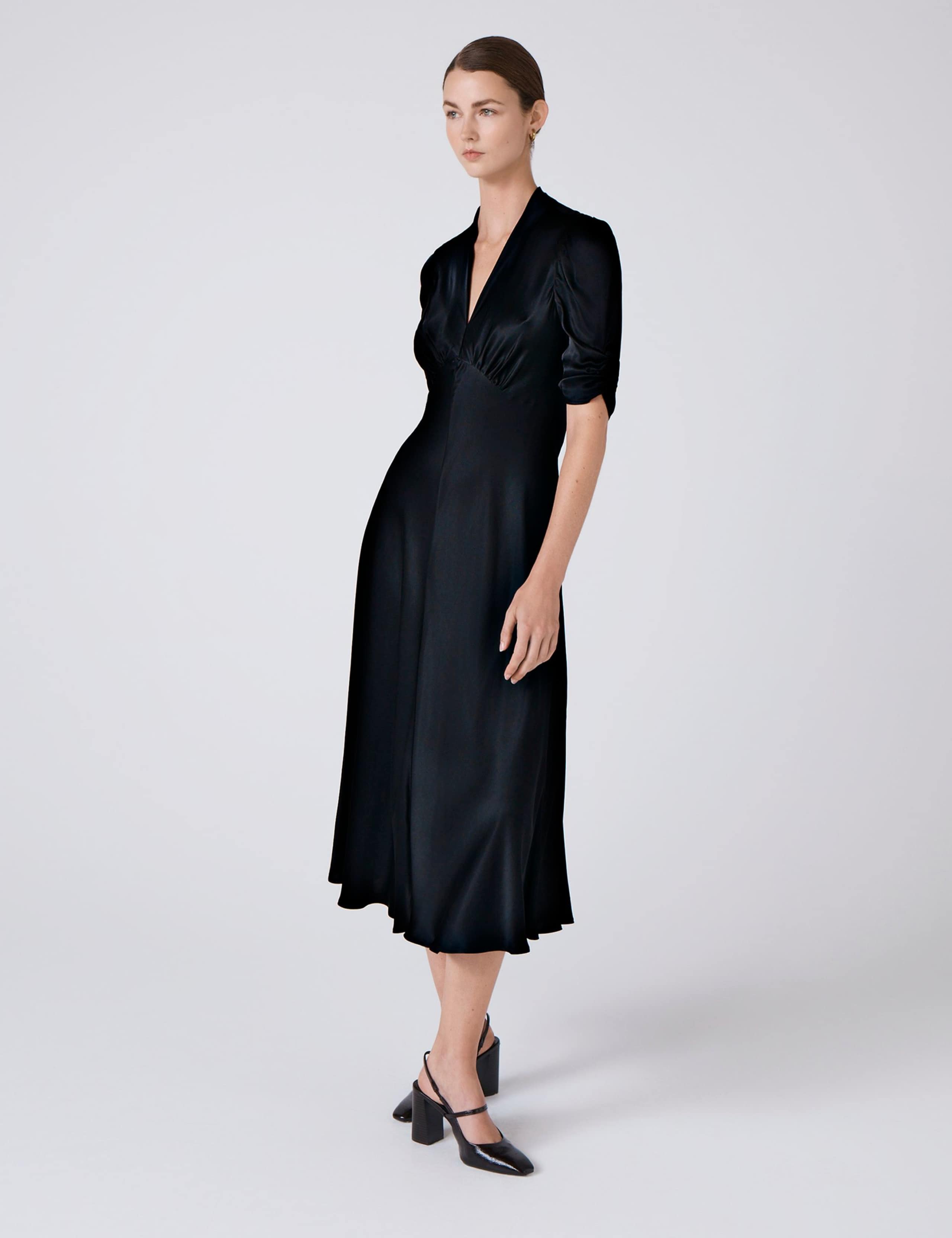 Satin V-Neck Midi Tea Dress 4 of 6