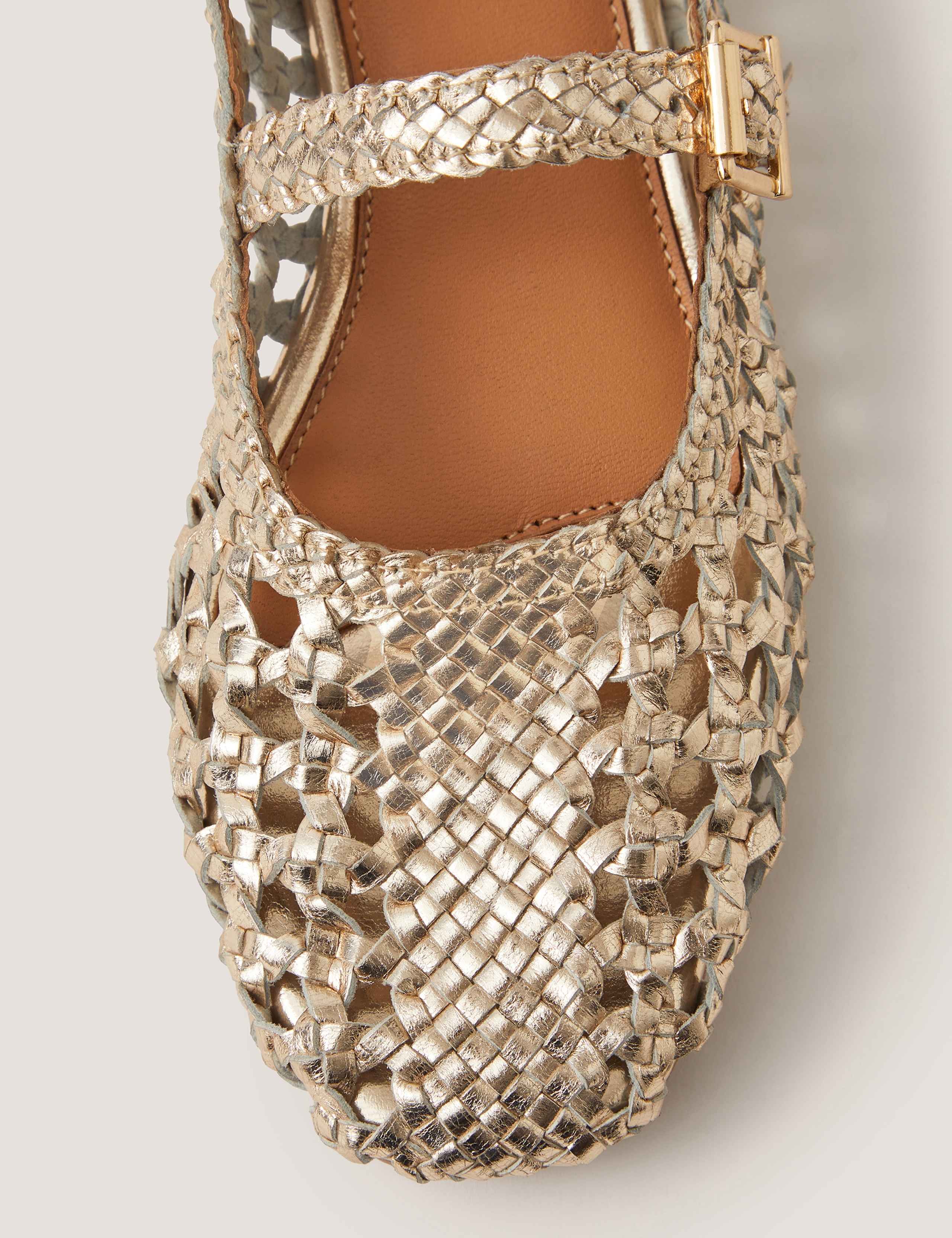 Leather Metallic Woven Flat Ballet Pumps 3 of 3