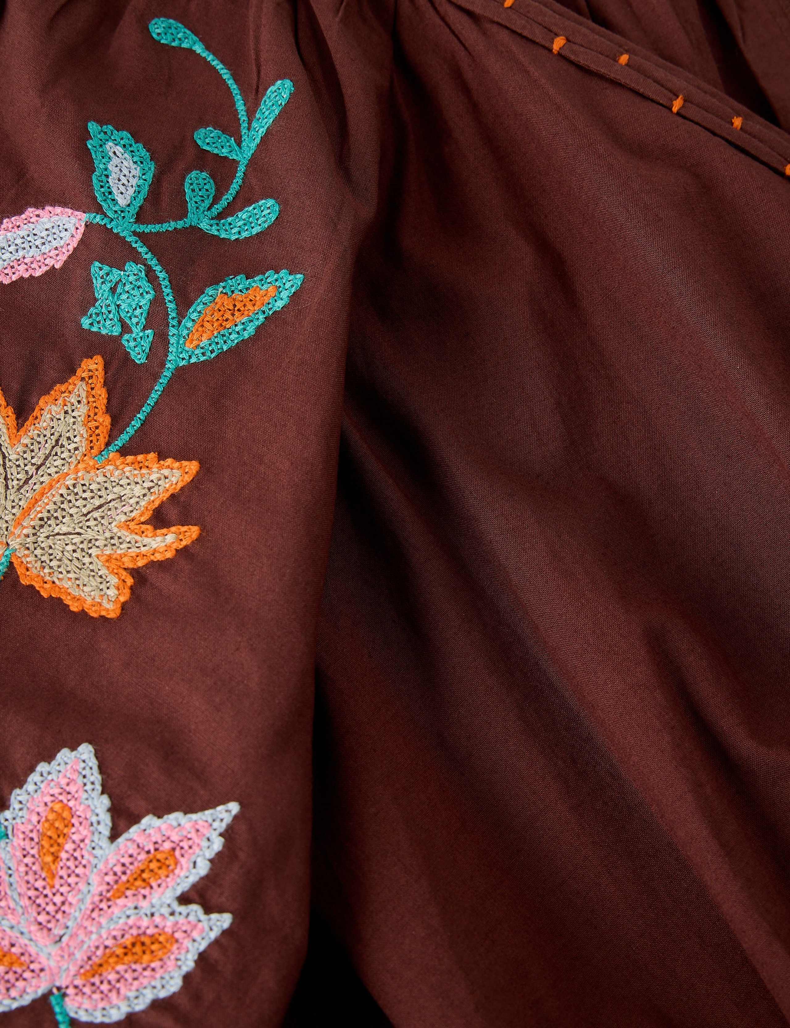 Pure Cotton Embroidered V Neck Midi Dress 6 of 6