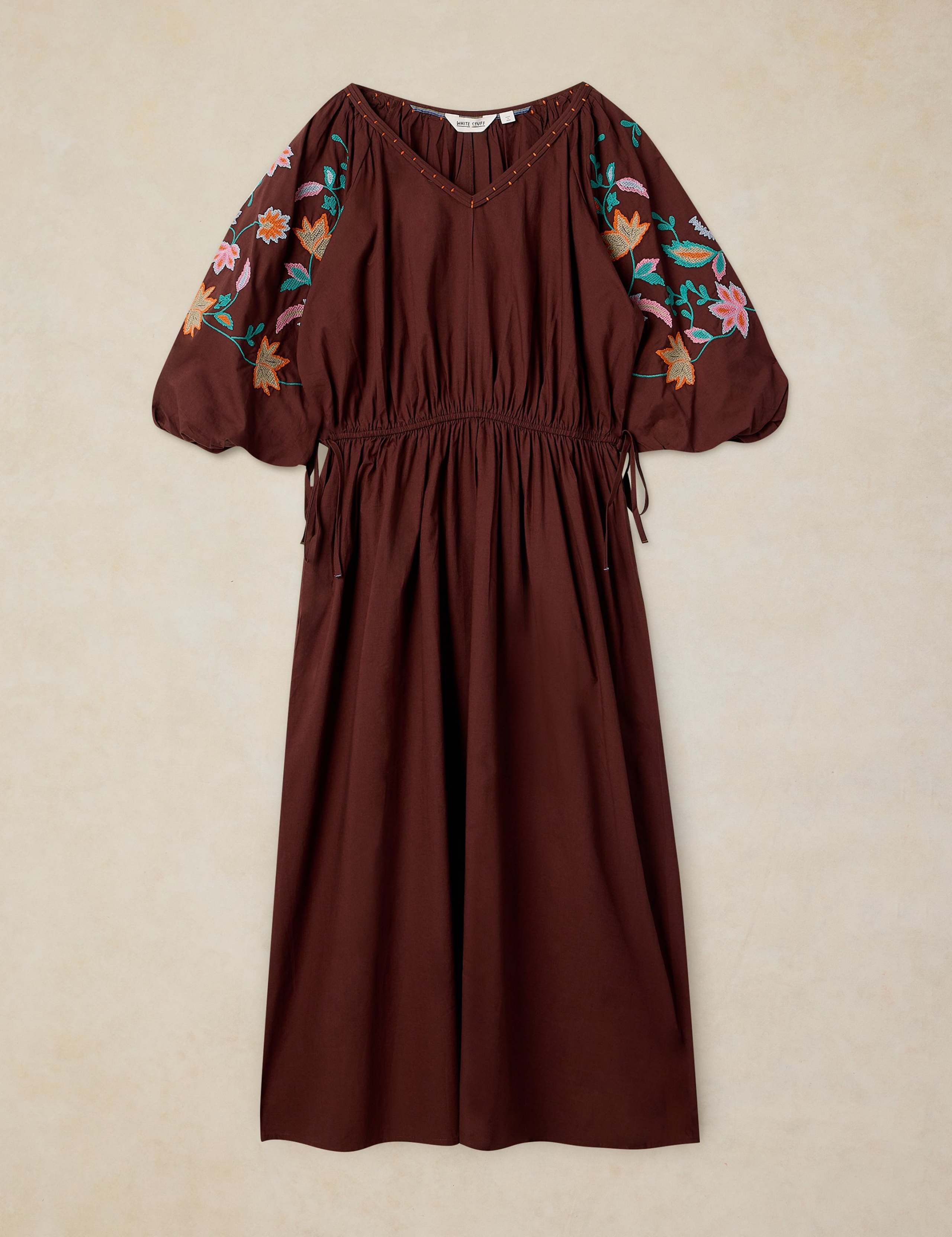 Pure Cotton Embroidered V Neck Midi Dress 2 of 6