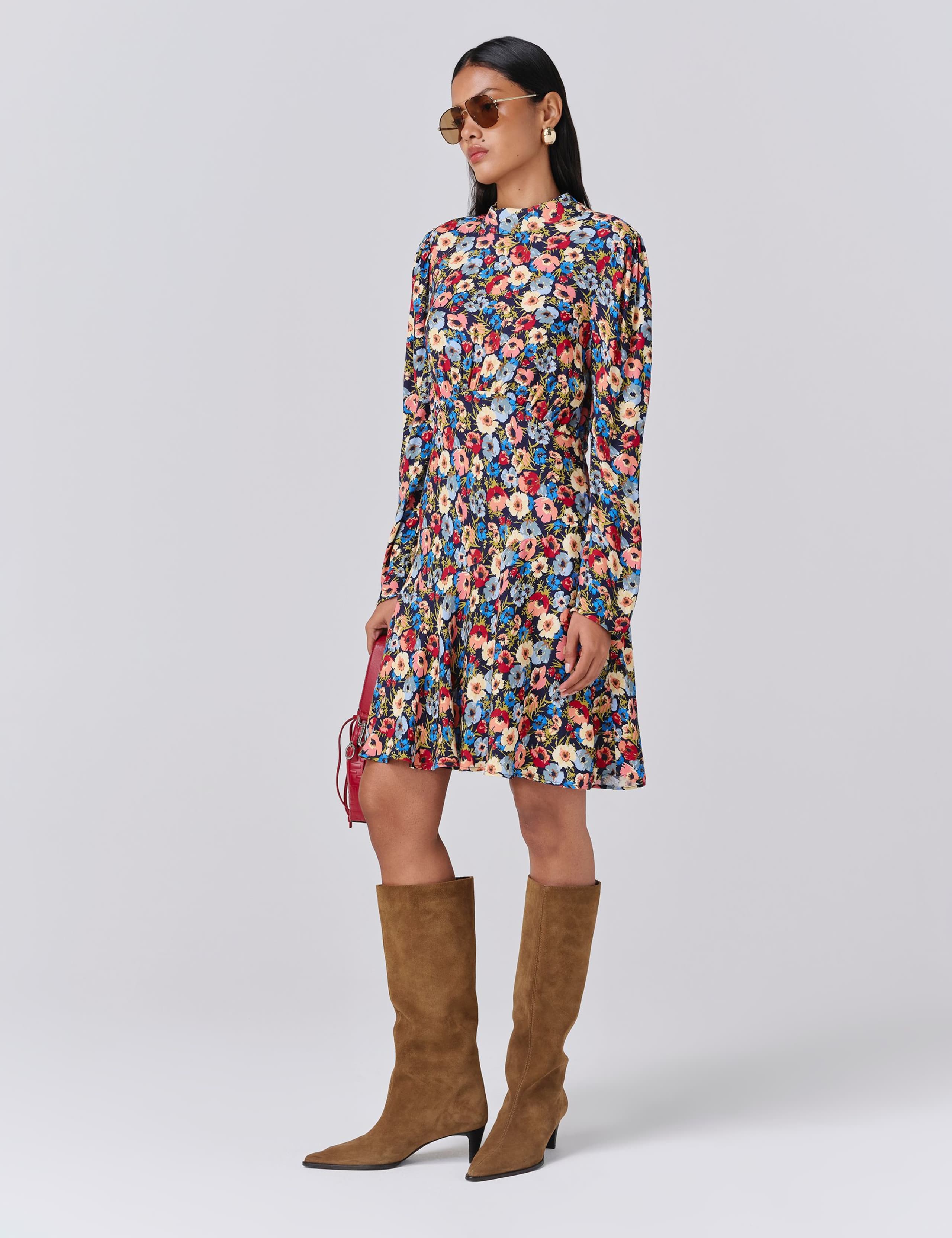 Crepe Floral Knee Length Skater Dress 2 of 5