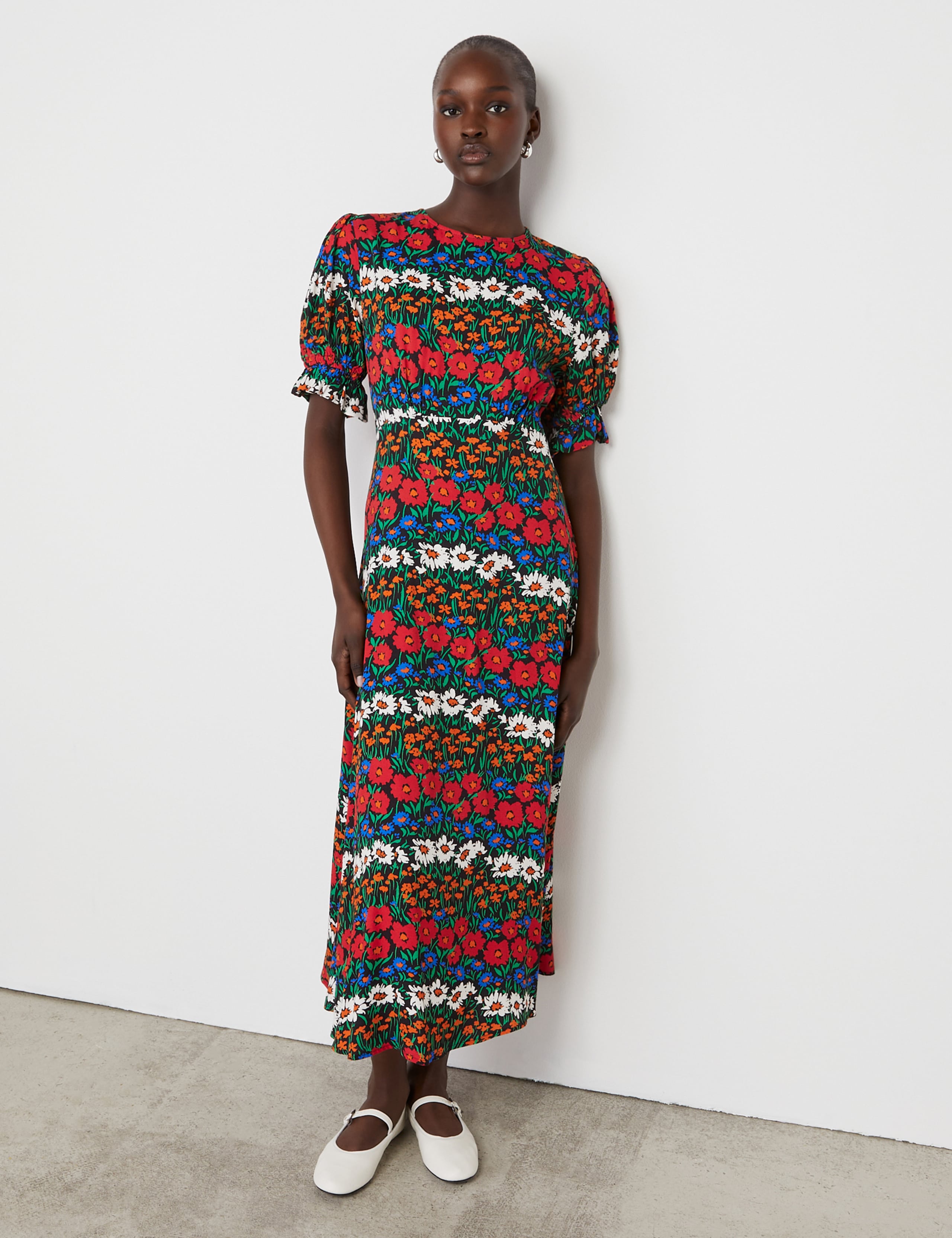 Crepe Floral Midi Tea Dress 2 of 4