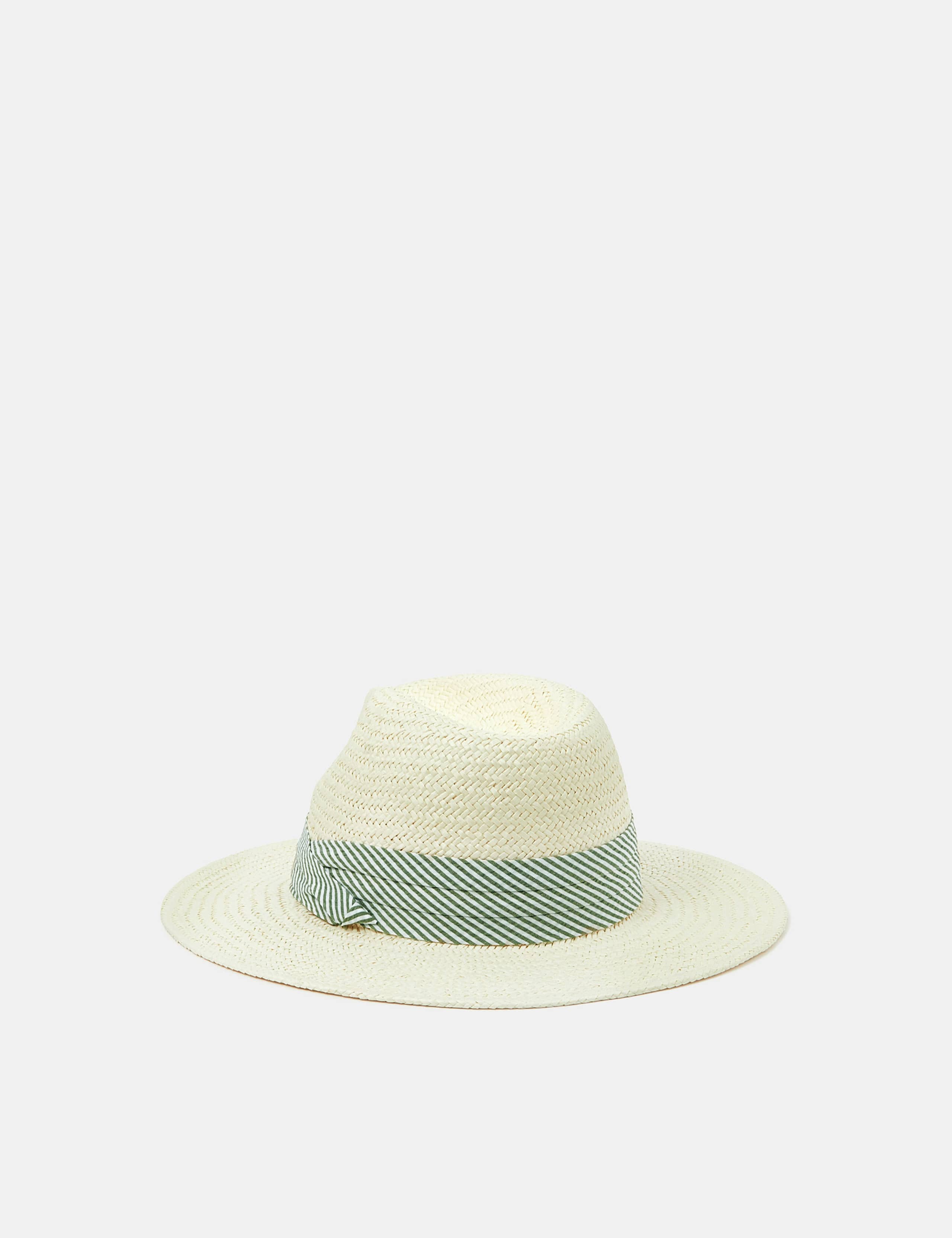 Straw Weave Striped Band Fedora Hat 2 of 3