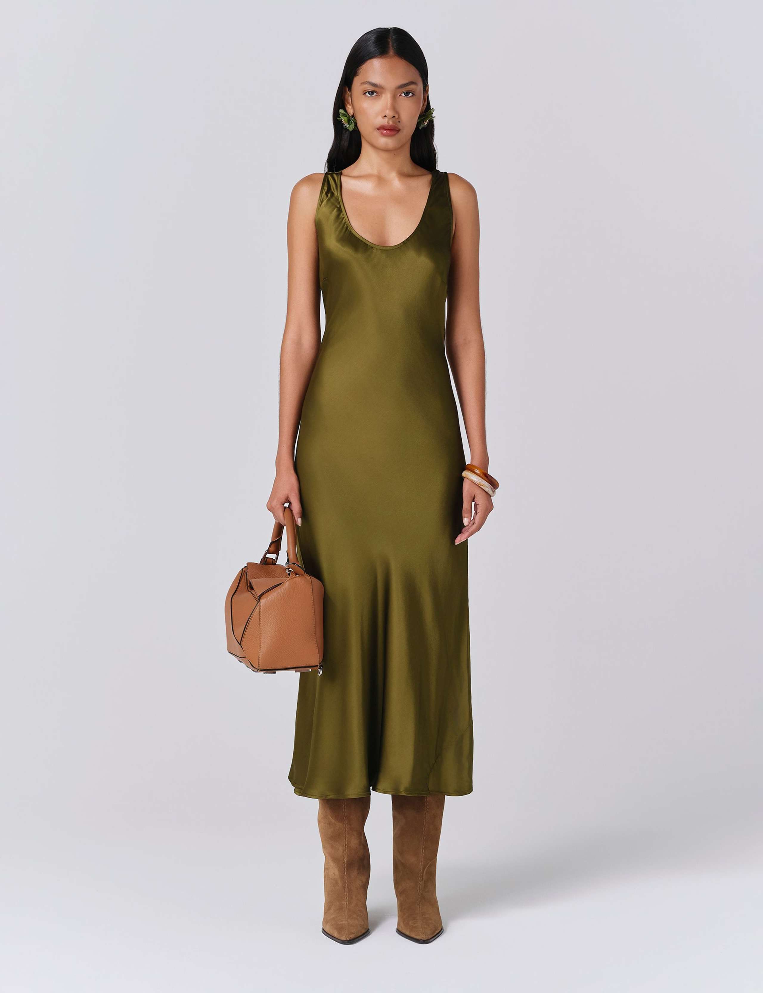 Satin Scoop Neck Midi Slip Dress 1 of 5