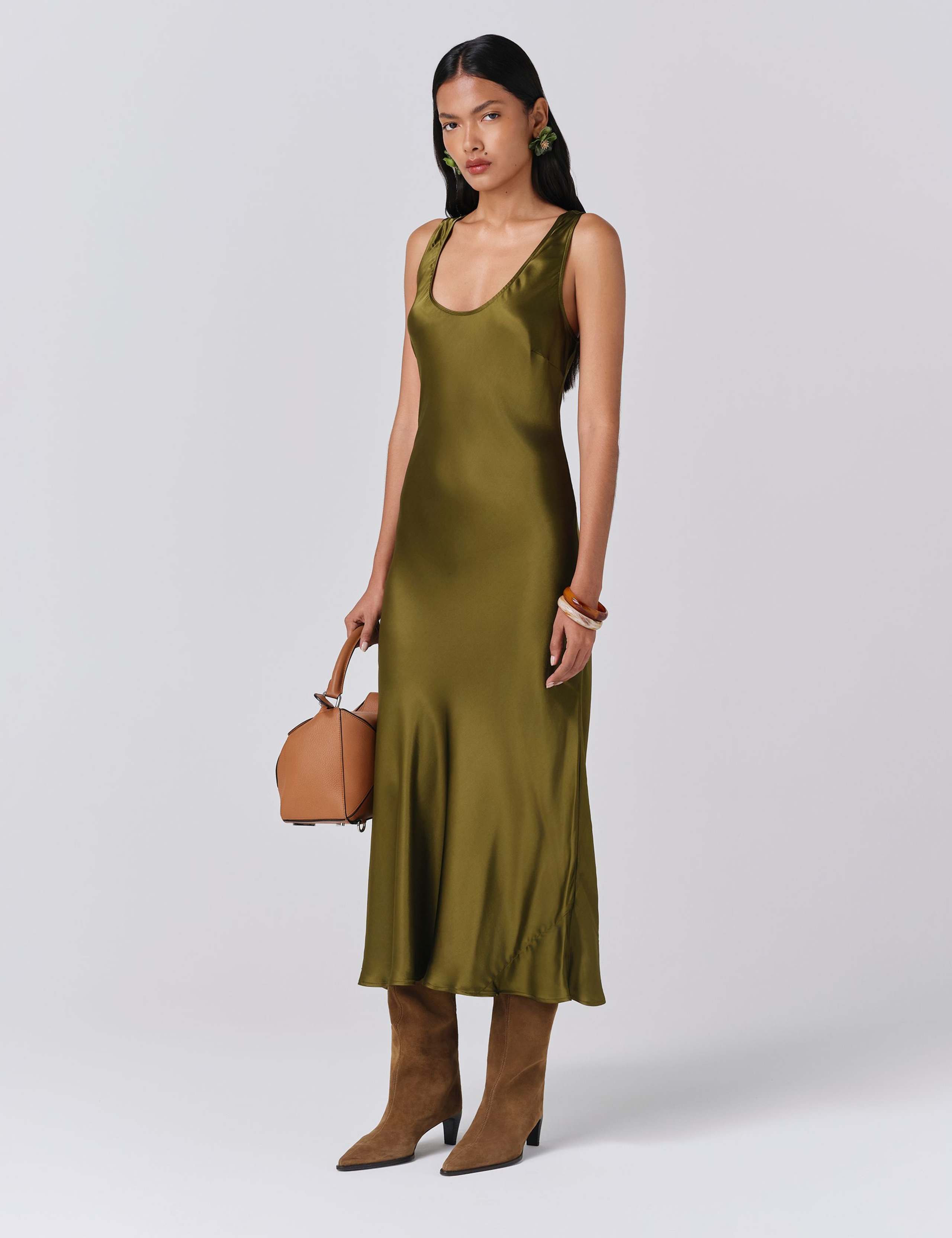 Satin Scoop Neck Midi Slip Dress 2 of 5