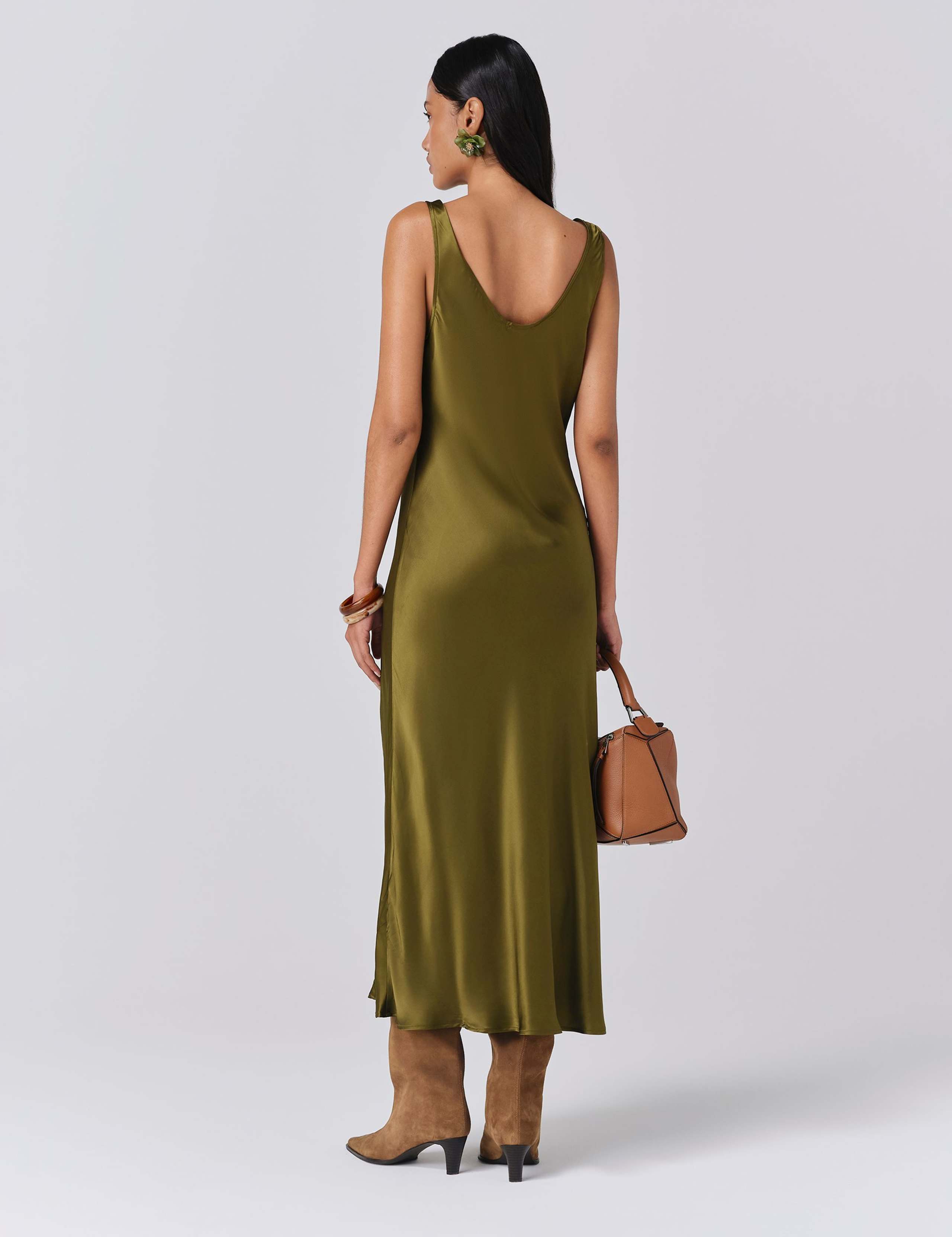 Satin Scoop Neck Midi Slip Dress 3 of 5