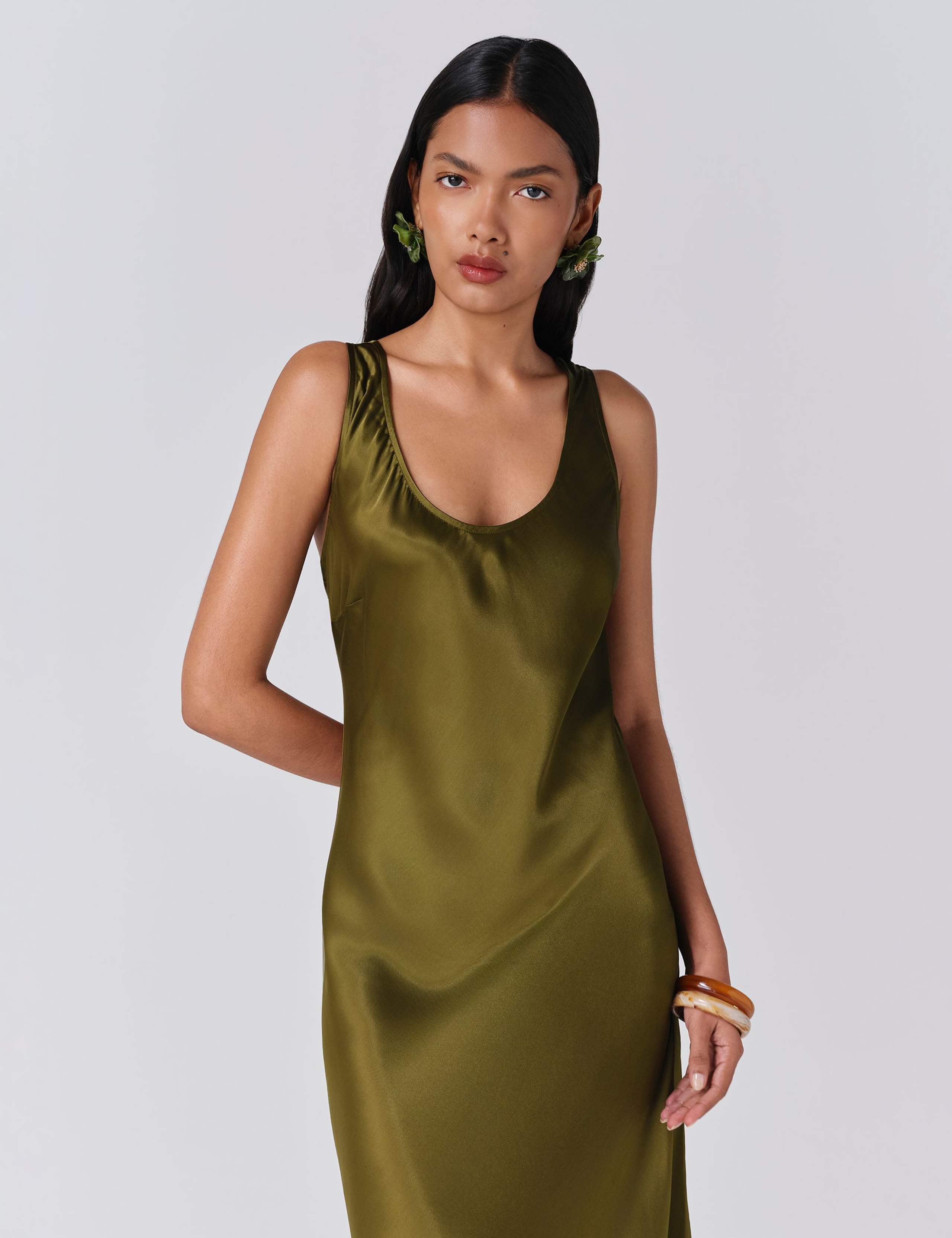 Satin Scoop Neck Midi Slip Dress 4 of 5