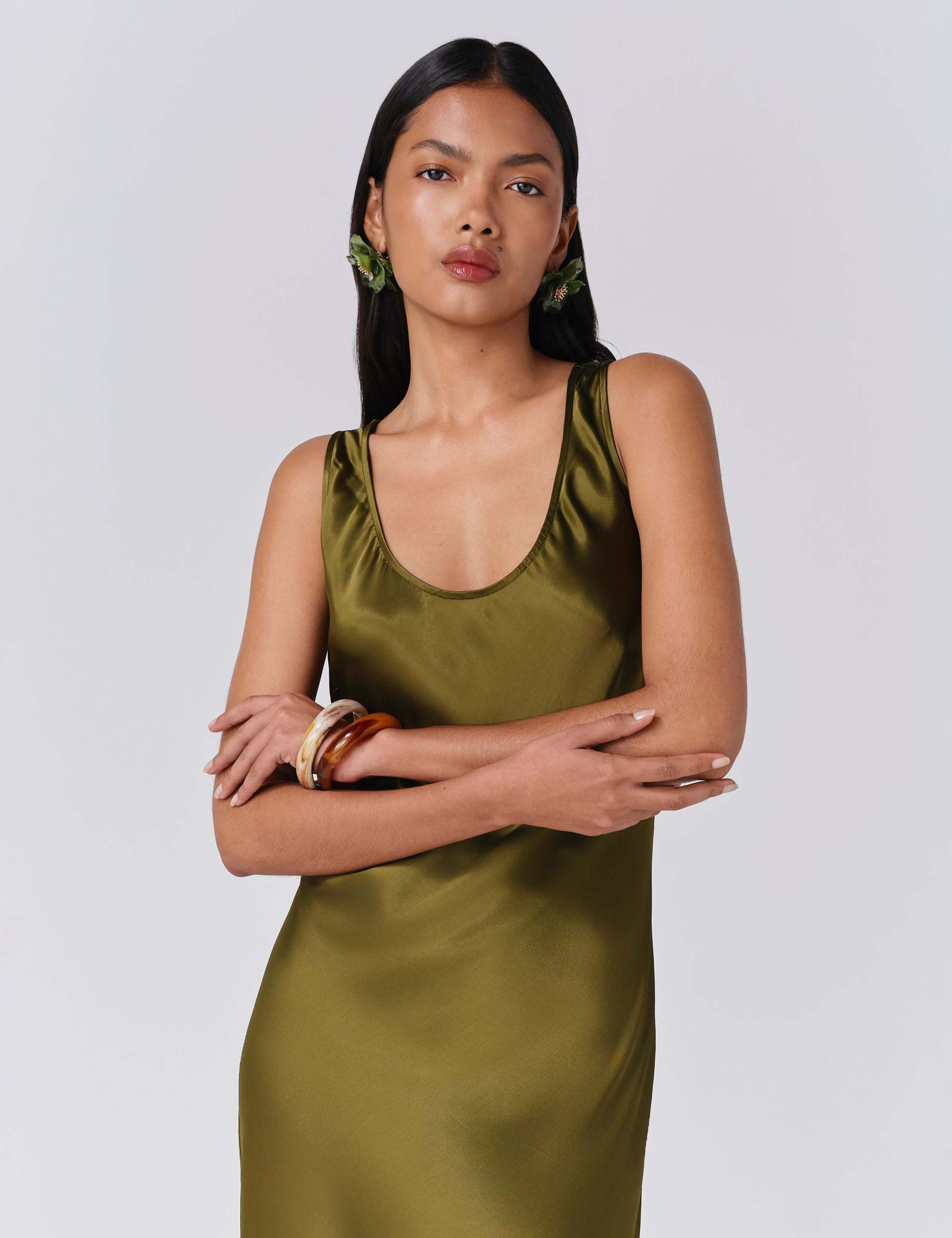 Satin Scoop Neck Midi Slip Dress 5 of 5