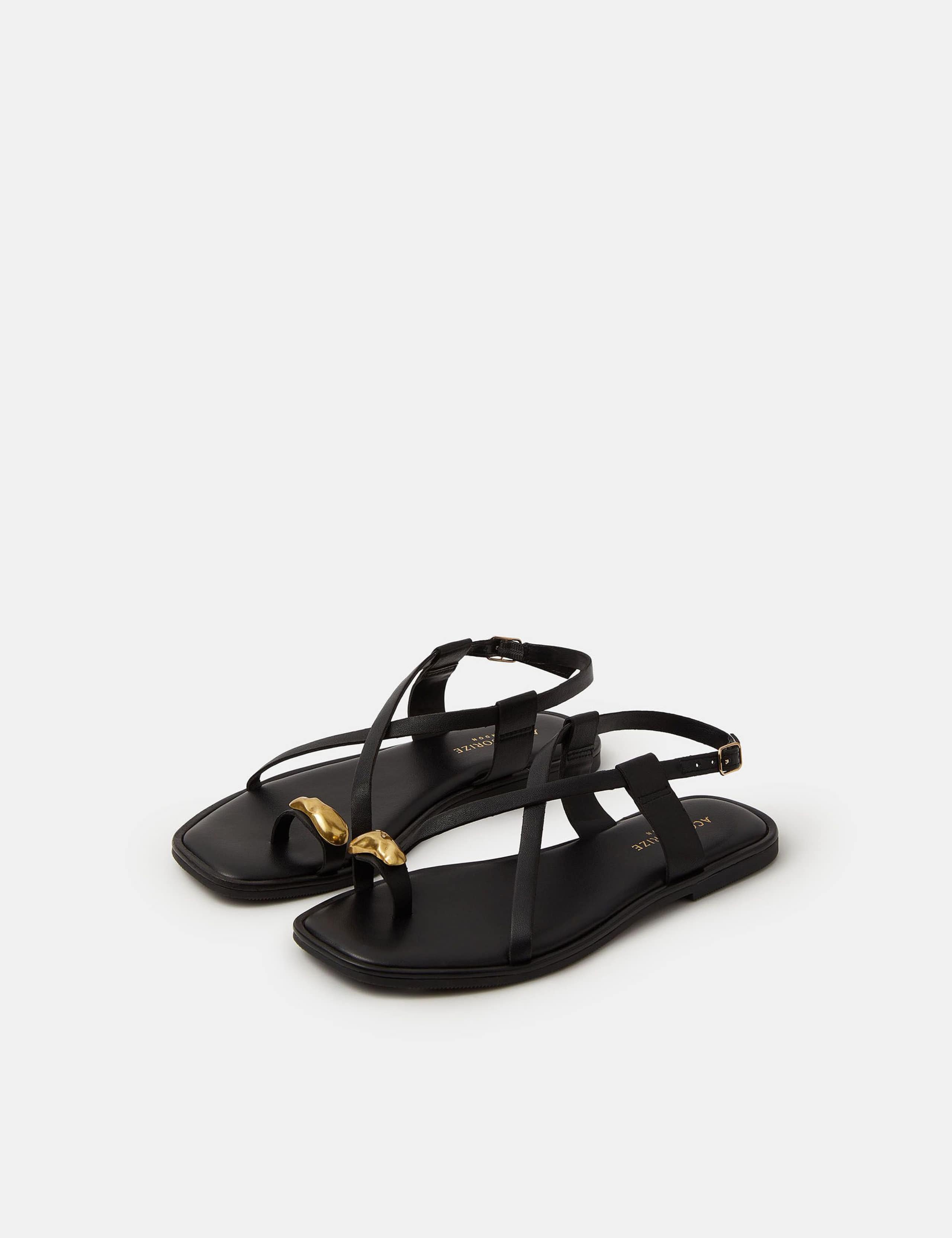 Leather Embellished Flat Toe Loop Sandals 2 of 4