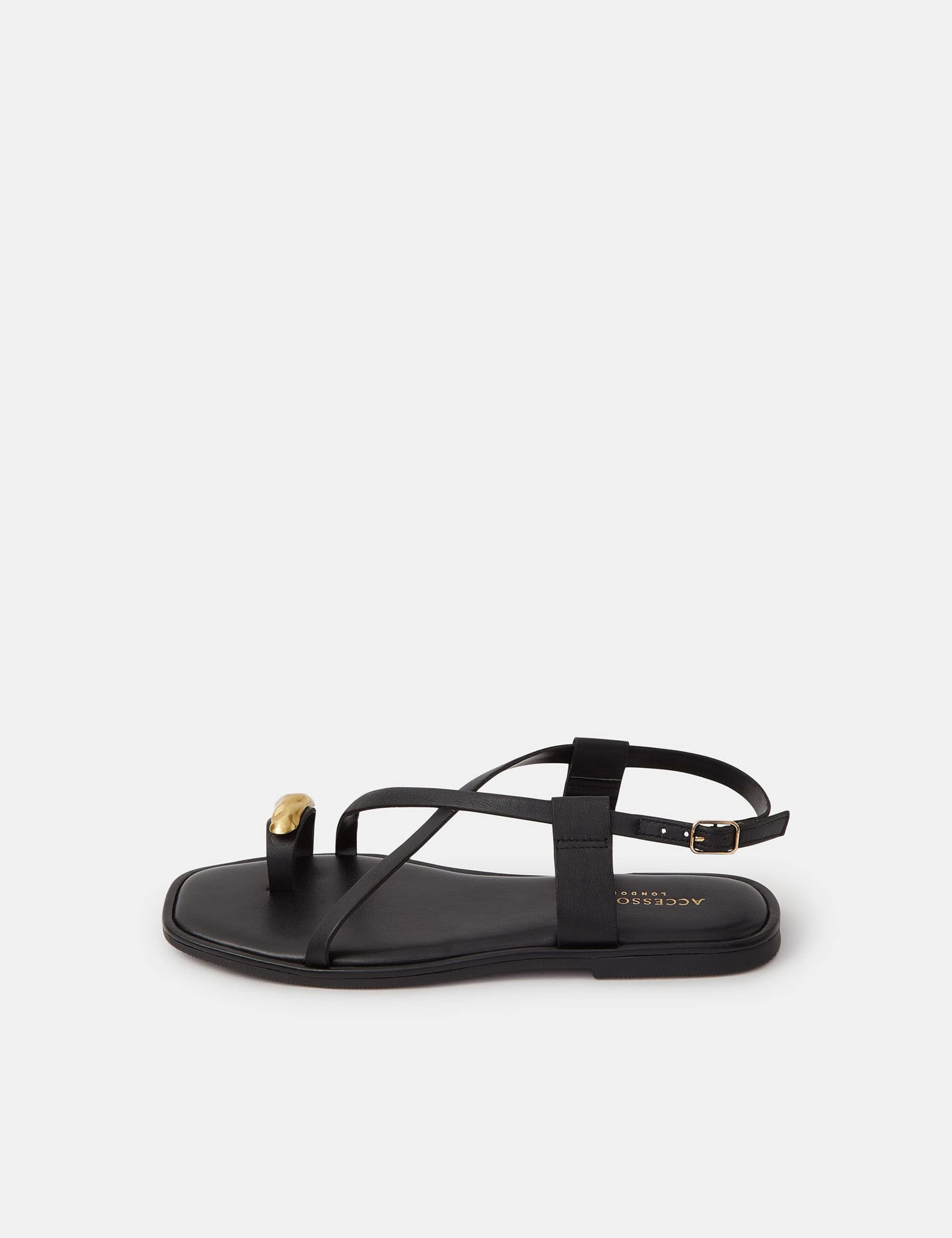 Leather Embellished Flat Toe Loop Sandals 3 of 4