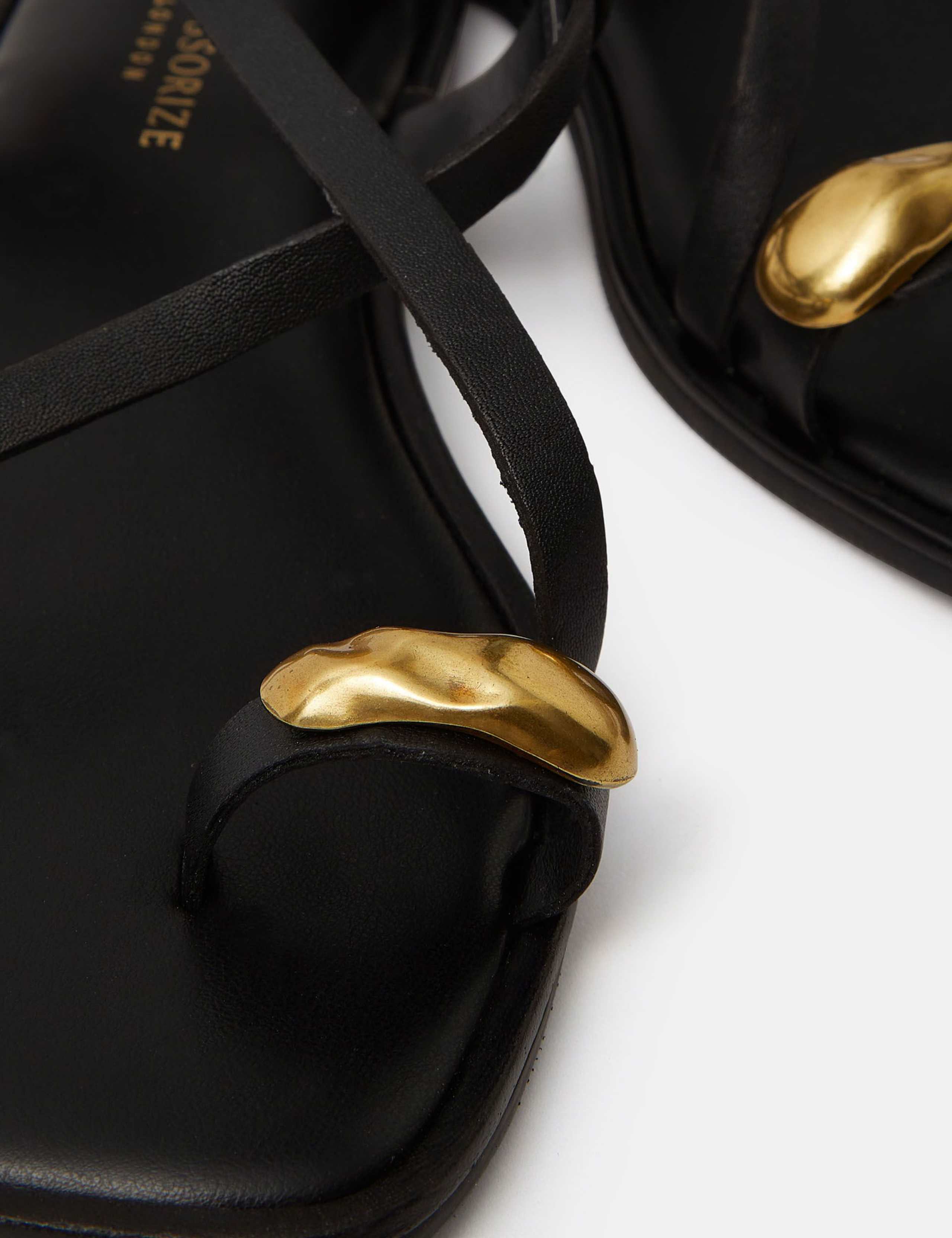 Leather Embellished Flat Toe Loop Sandals 4 of 4