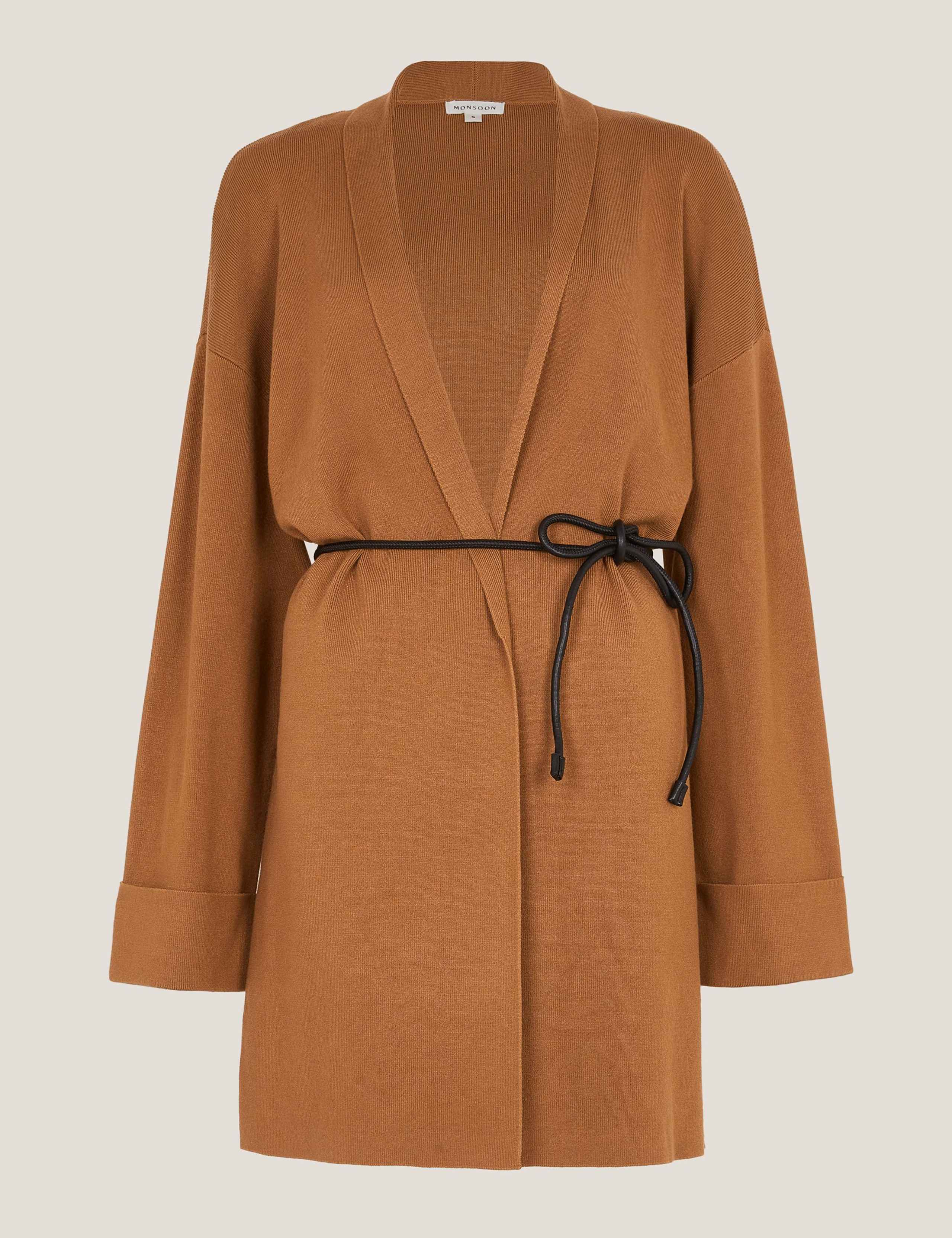 Shawl Collar Tie Waist Longline Cardigan 2 of 5