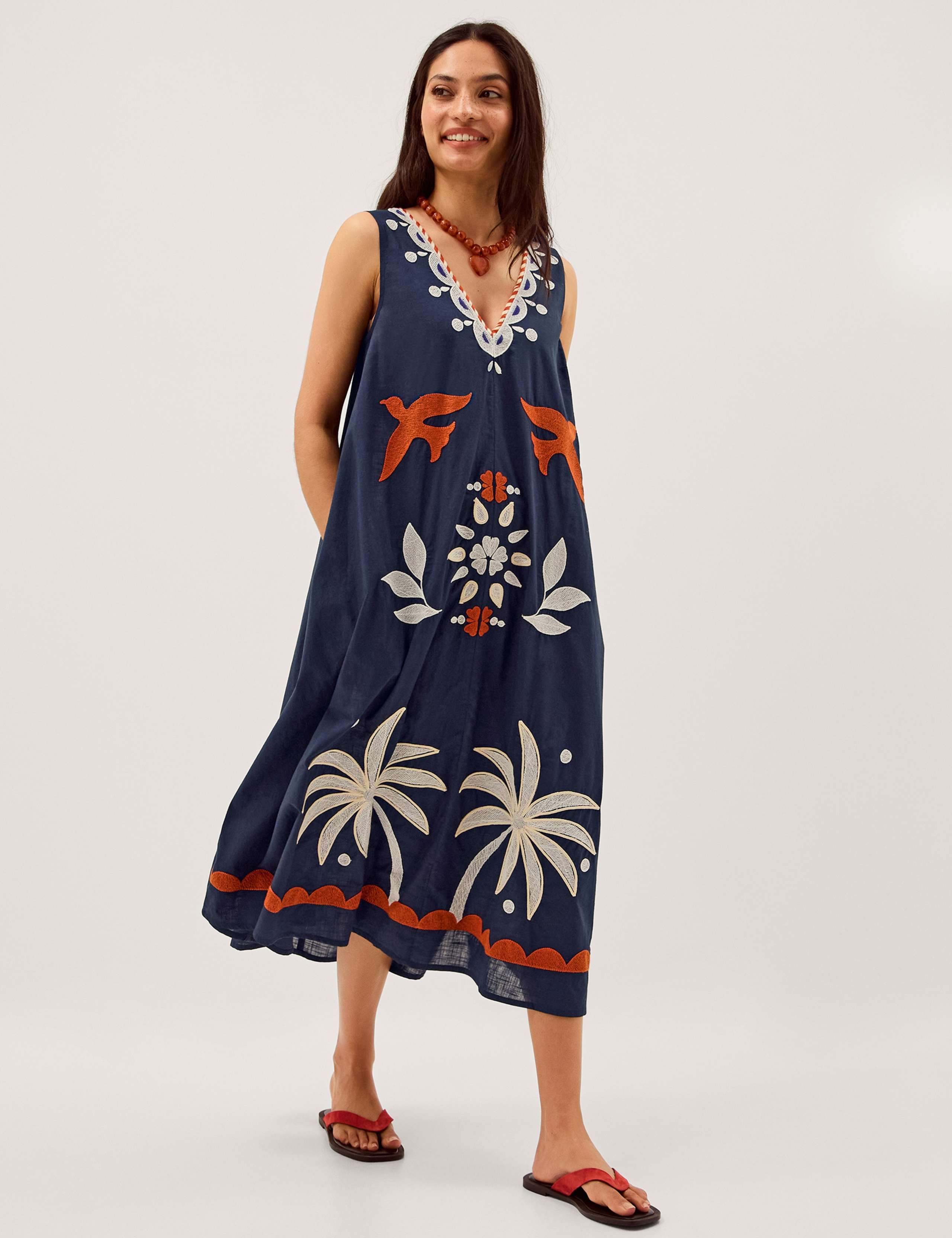 Pure Cotton Embroidered Midi Shift Dress 1 of 6