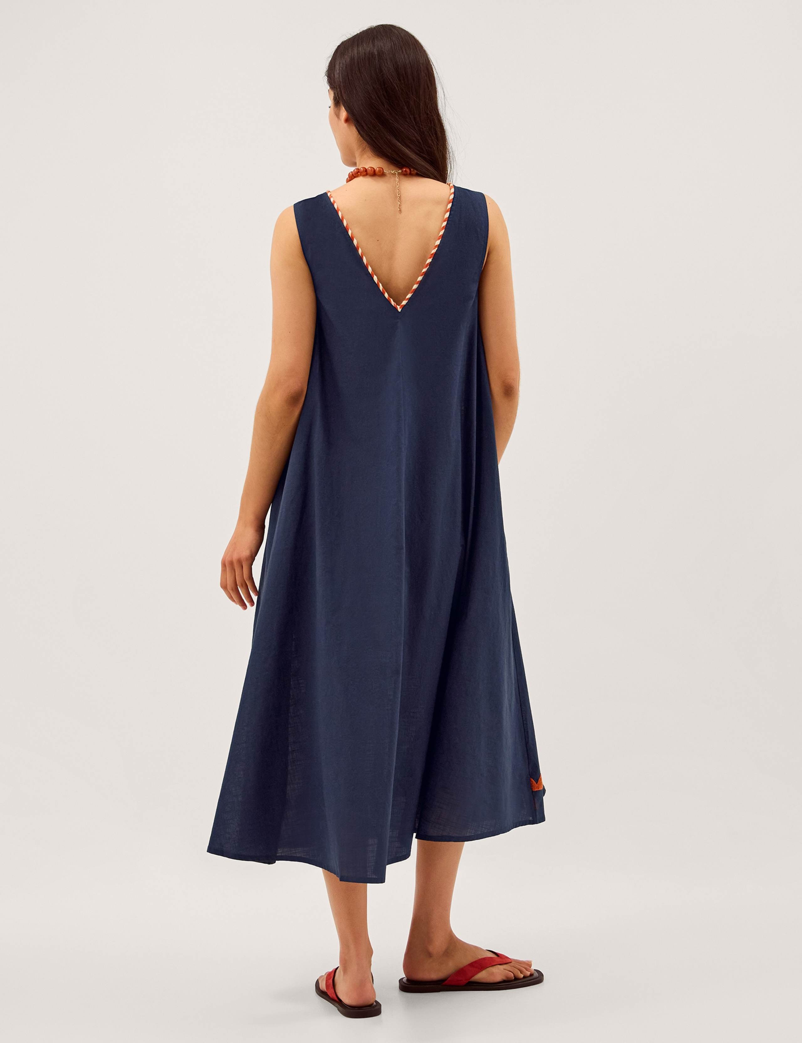 Pure Cotton Embroidered Midi Shift Dress 4 of 6