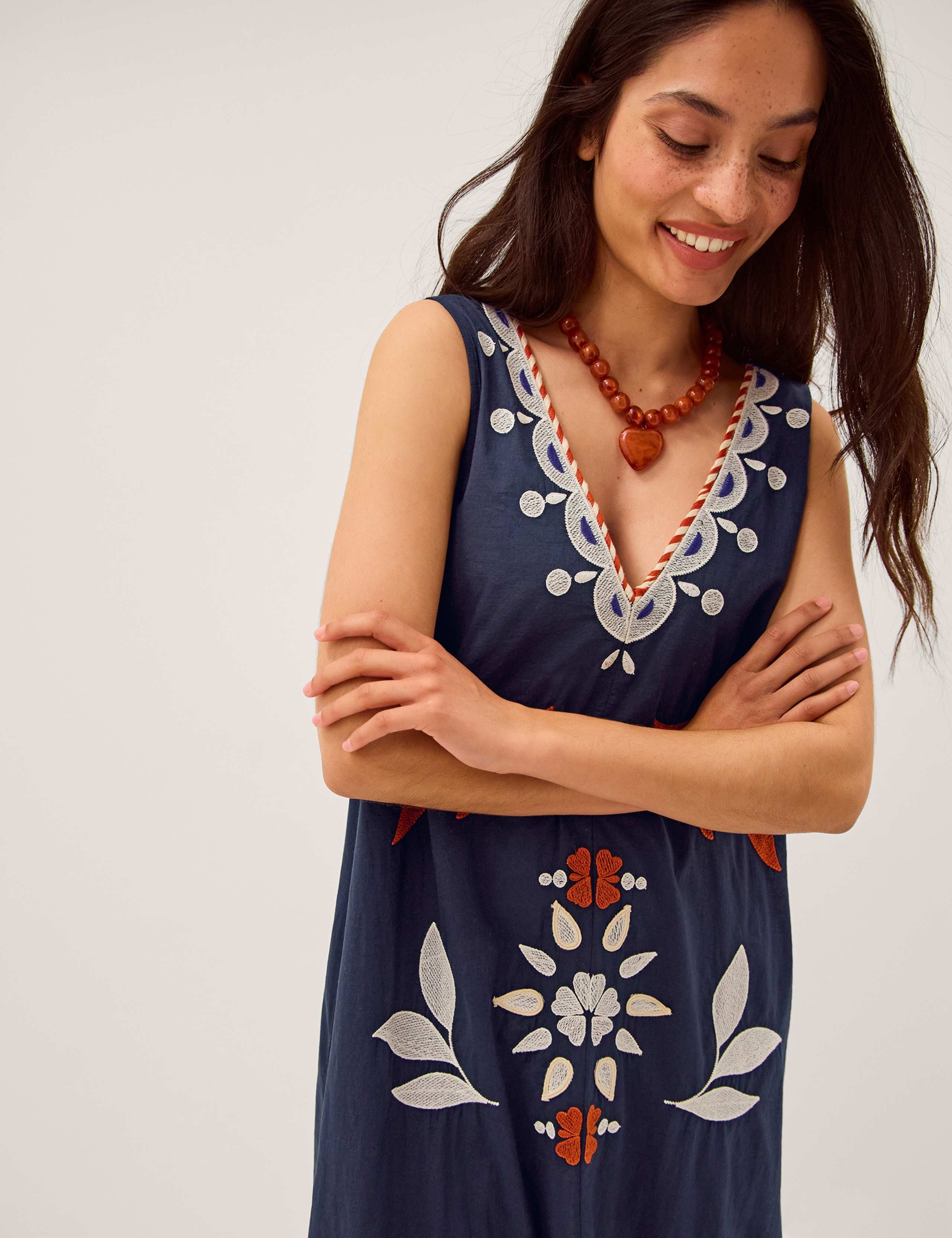 Pure Cotton Embroidered Midi Shift Dress 5 of 6