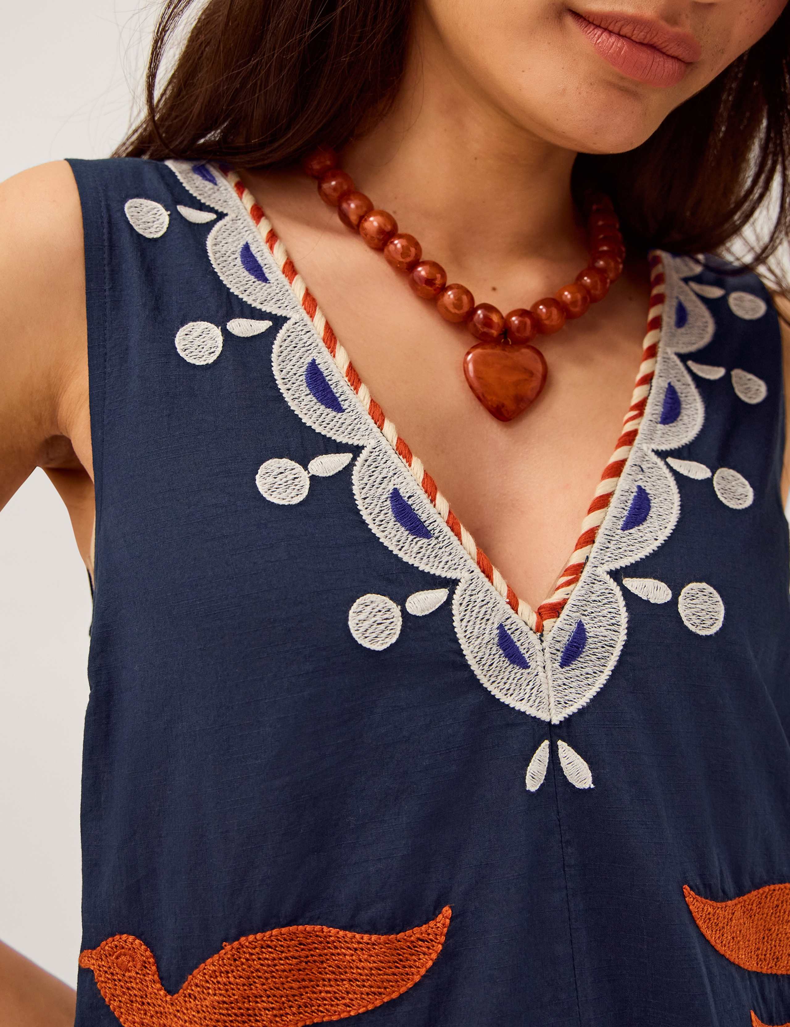Pure Cotton Embroidered Midi Shift Dress 6 of 6