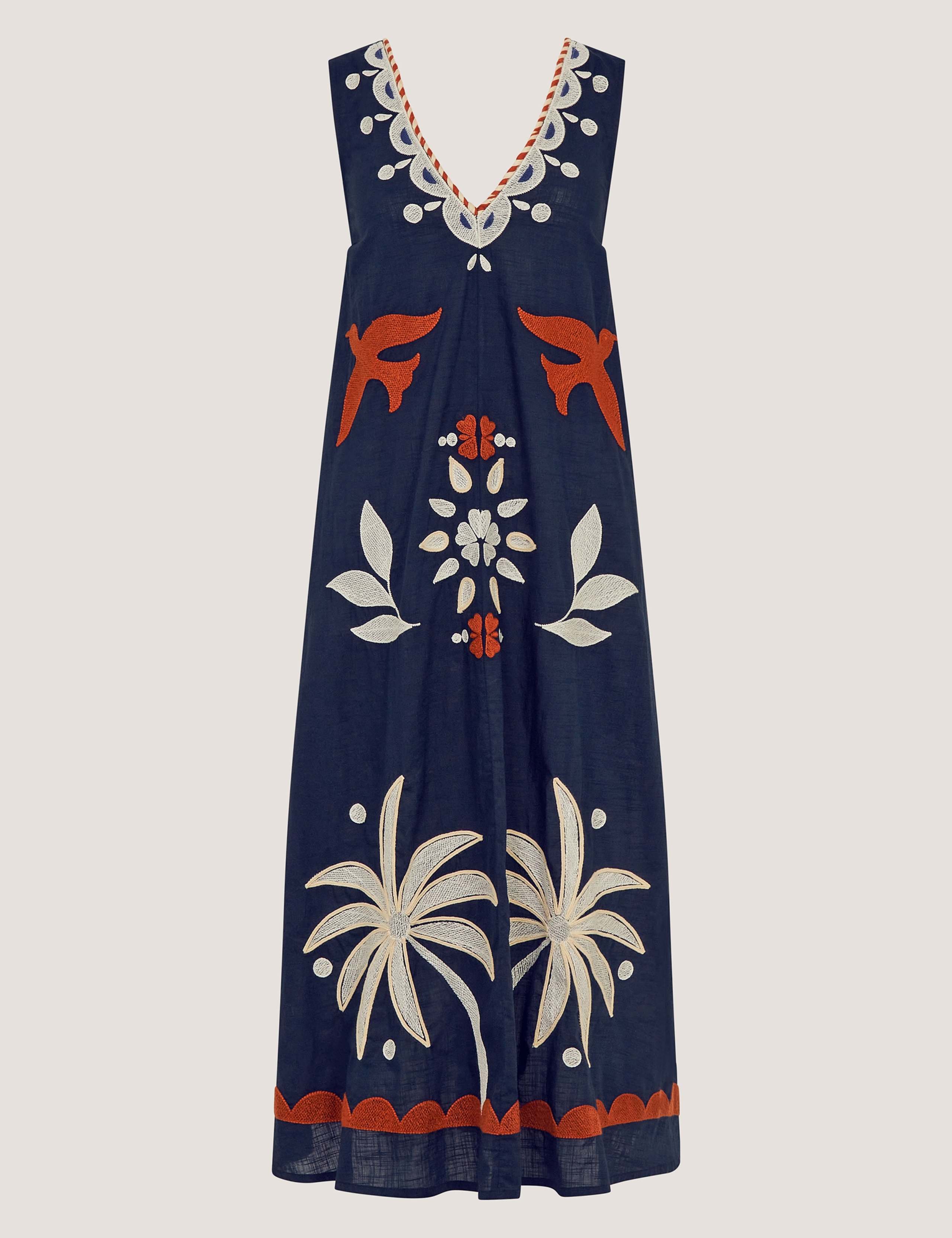 Pure Cotton Embroidered Midi Shift Dress 2 of 6