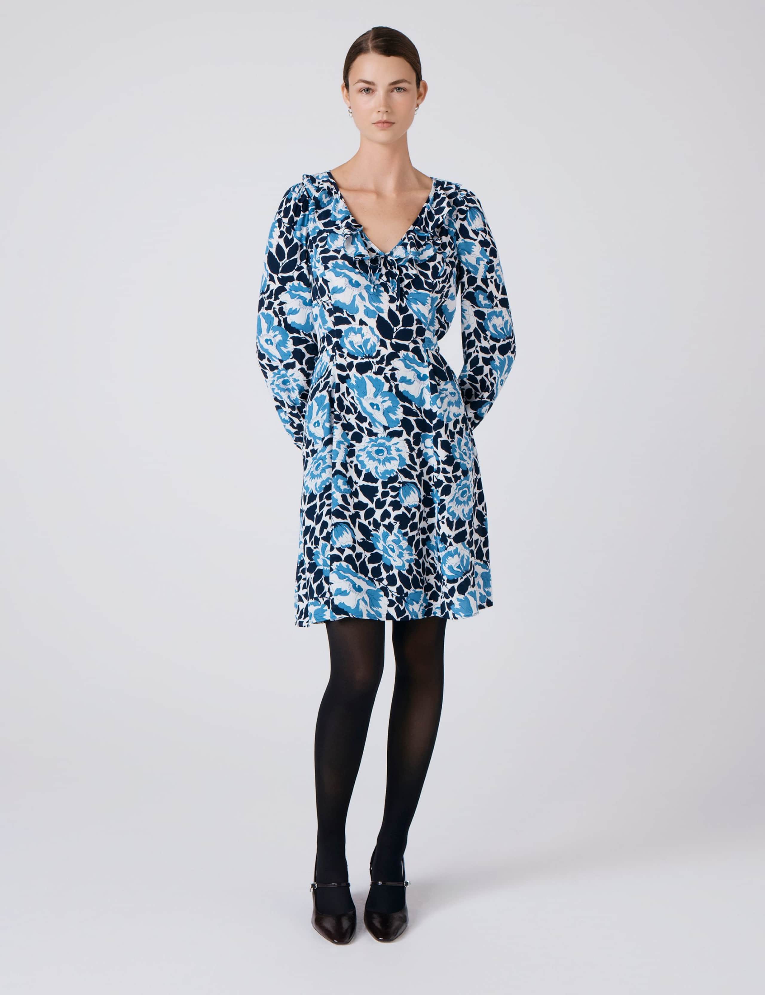 Crepe Floral V-Neck Mini Skater Dress 1 of 5