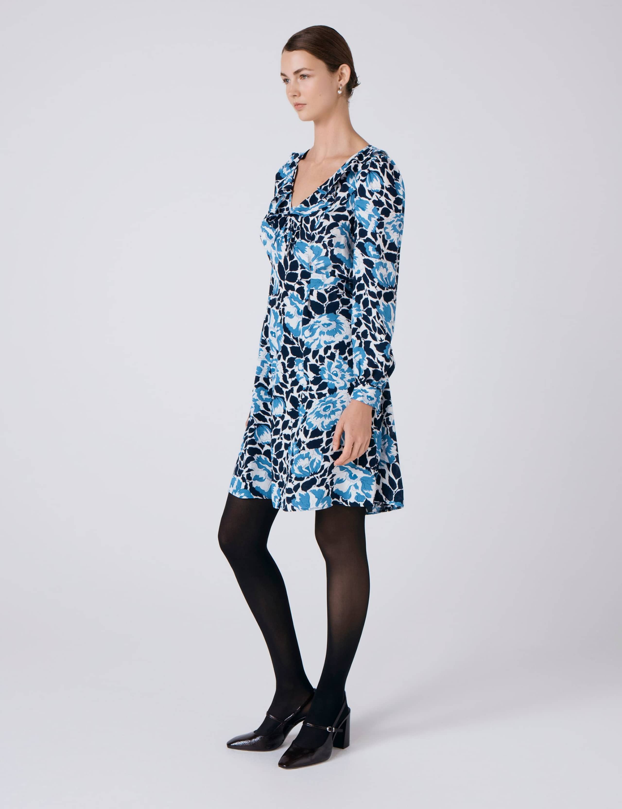 Crepe Floral V-Neck Mini Skater Dress 2 of 5