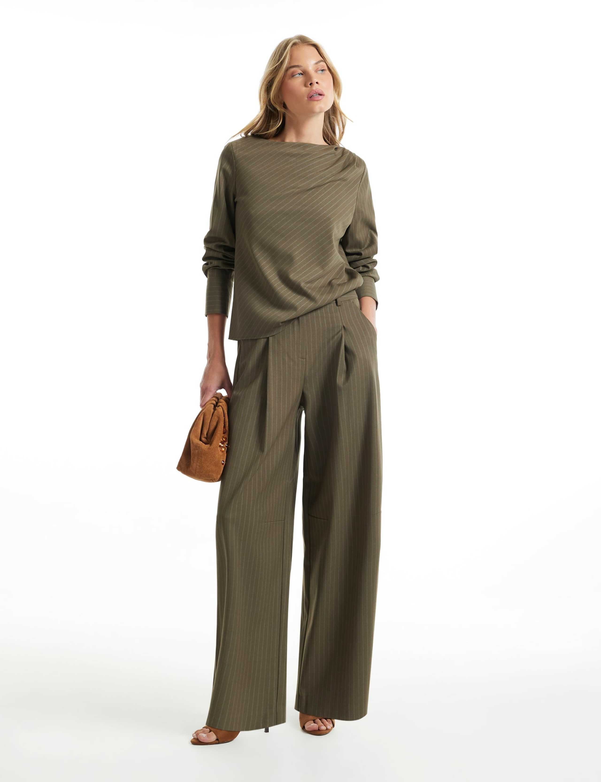 Wool Blend Striped Ruched Neck Blouse 2 of 6