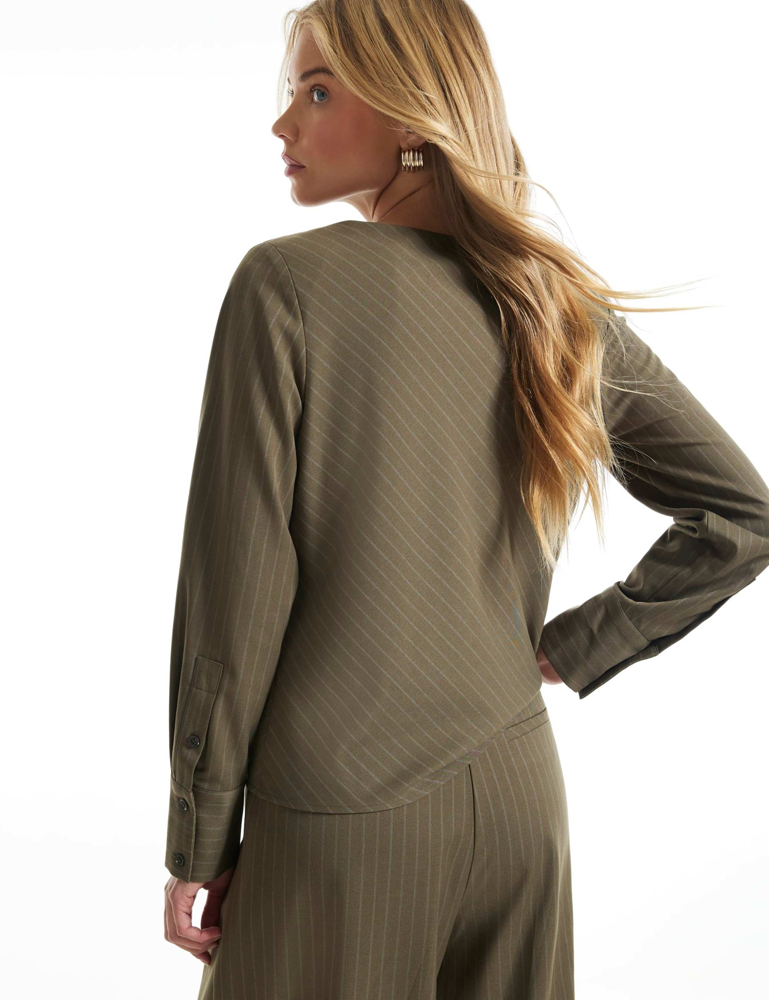 Wool Blend Striped Ruched Neck Blouse 3 of 6