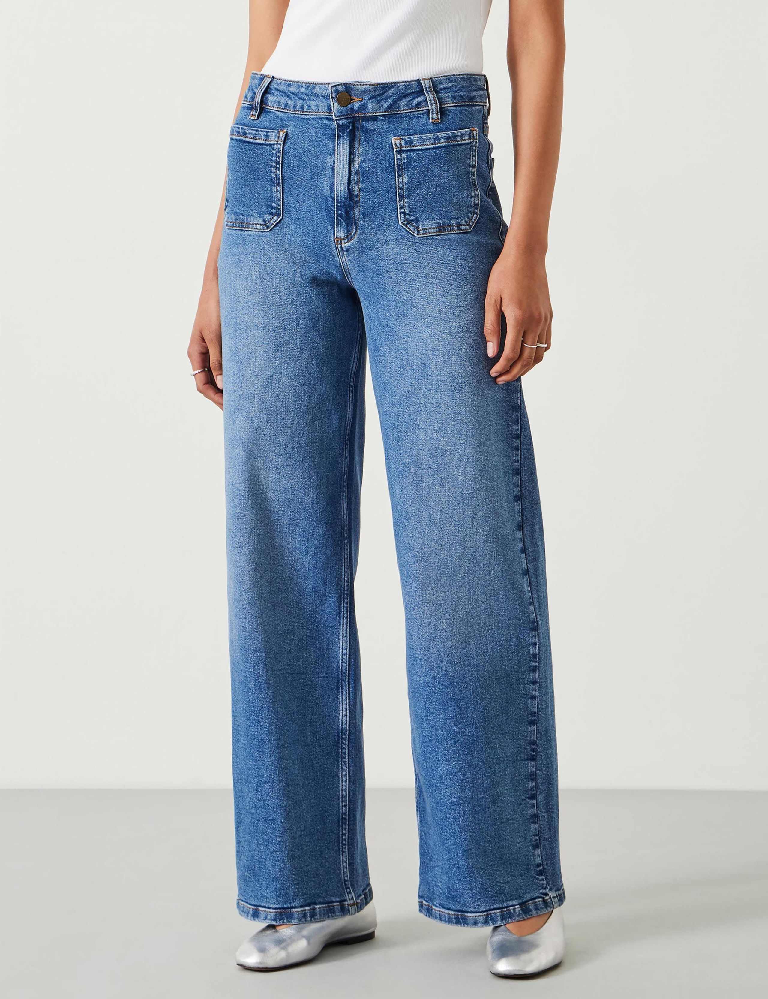 Mid Rise Patch Pocket Wide Leg Jeans 1 of 5