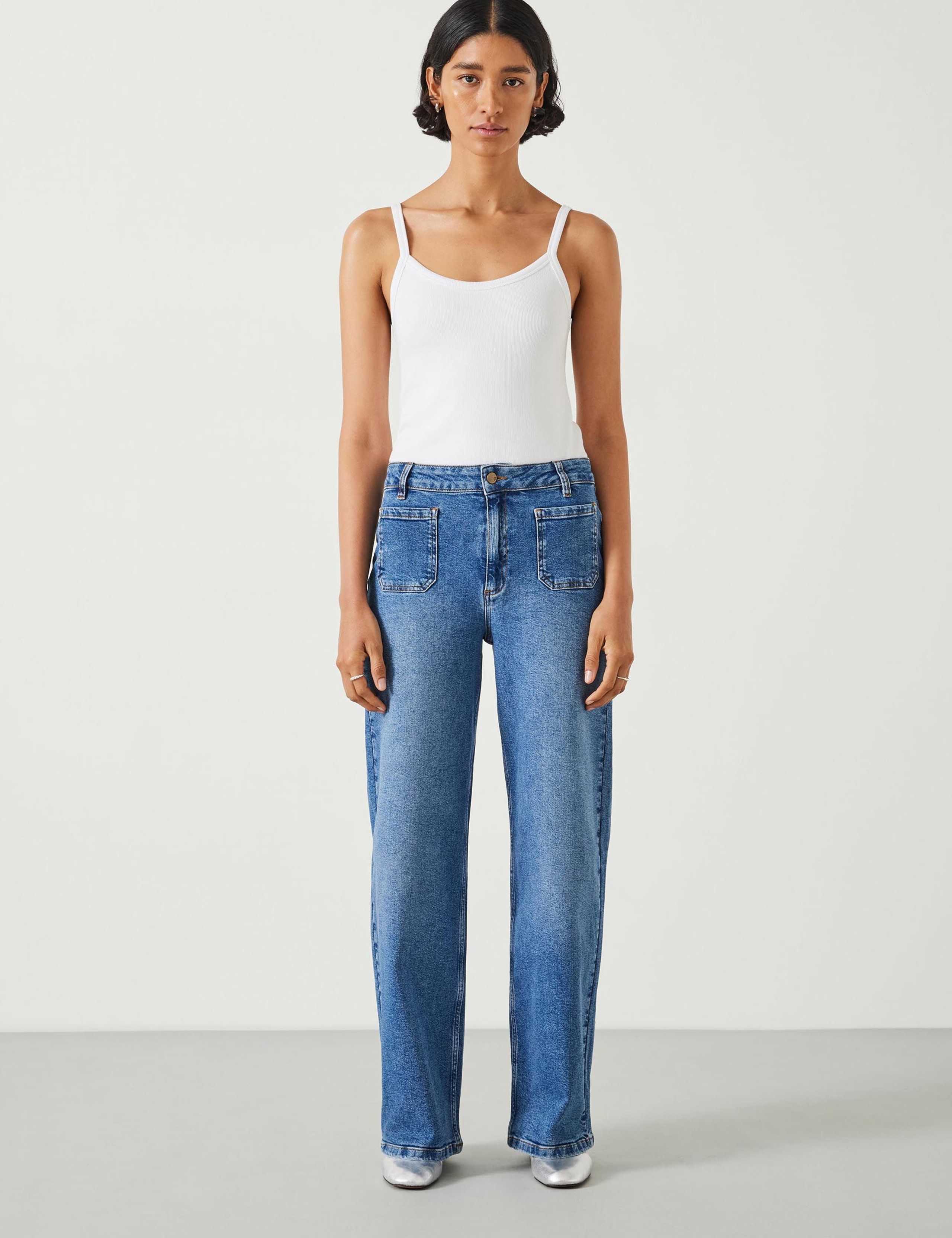 Mid Rise Patch Pocket Wide Leg Jeans 3 of 5