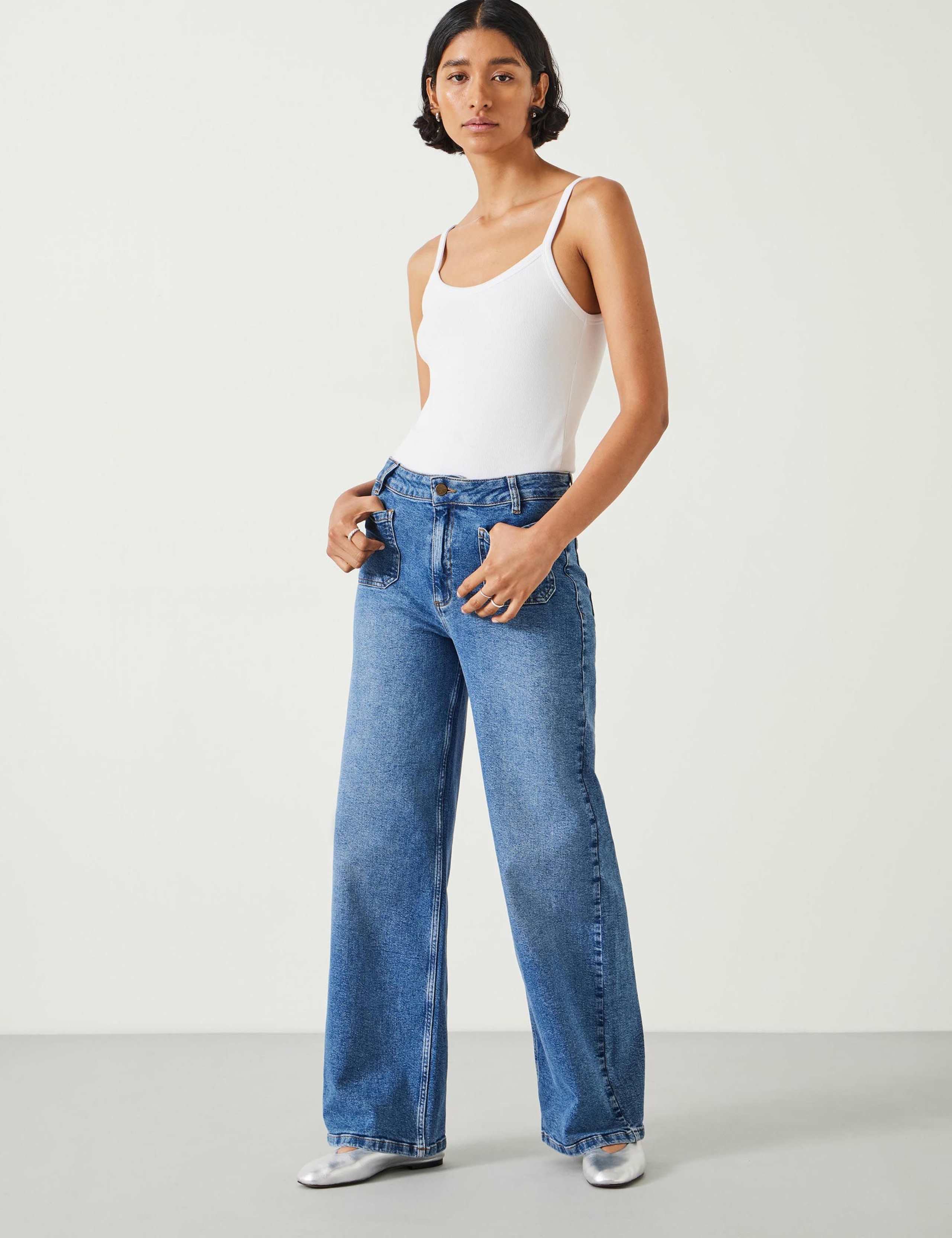 Mid Rise Patch Pocket Wide Leg Jeans 4 of 5