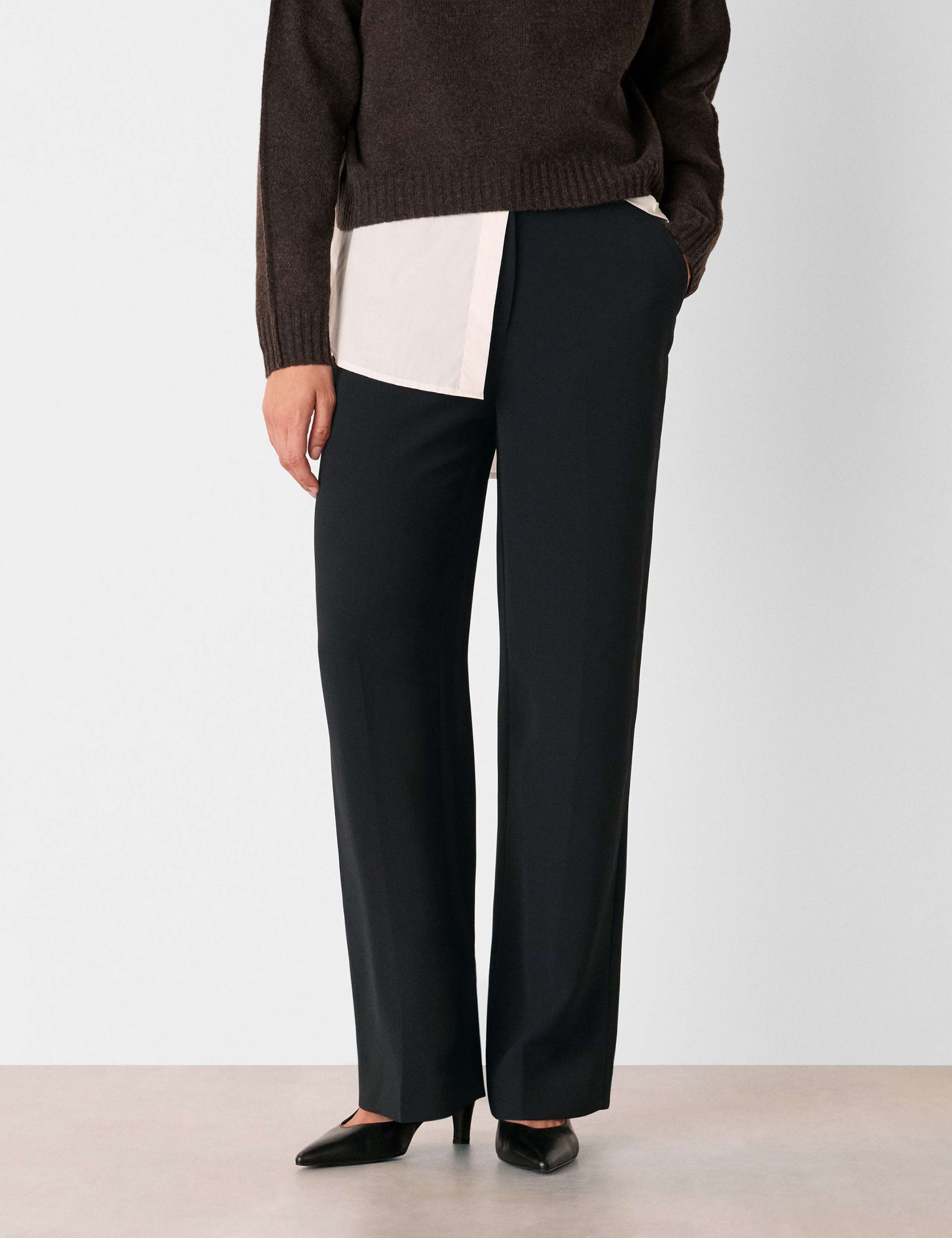 Petite Crepe Straight Leg Trousers 1 of 4